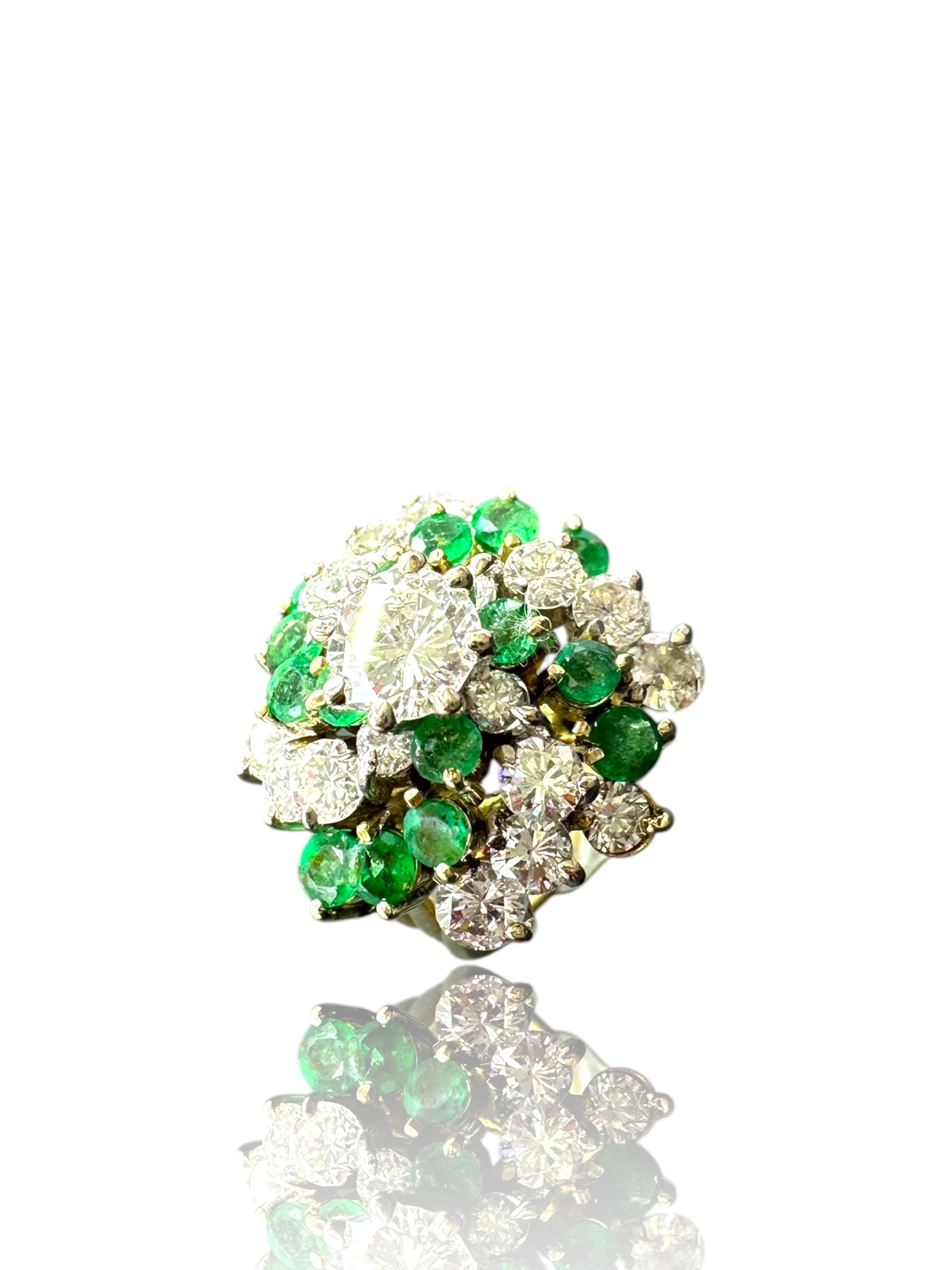 14k Emerald Diamond Swirl Cluster Ring