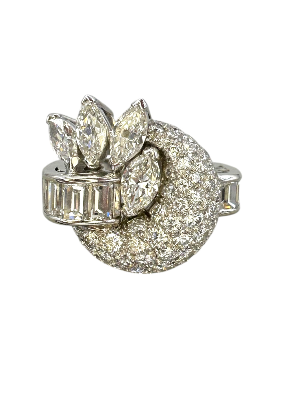 Retro Platinum Diamond Cocktail Ring