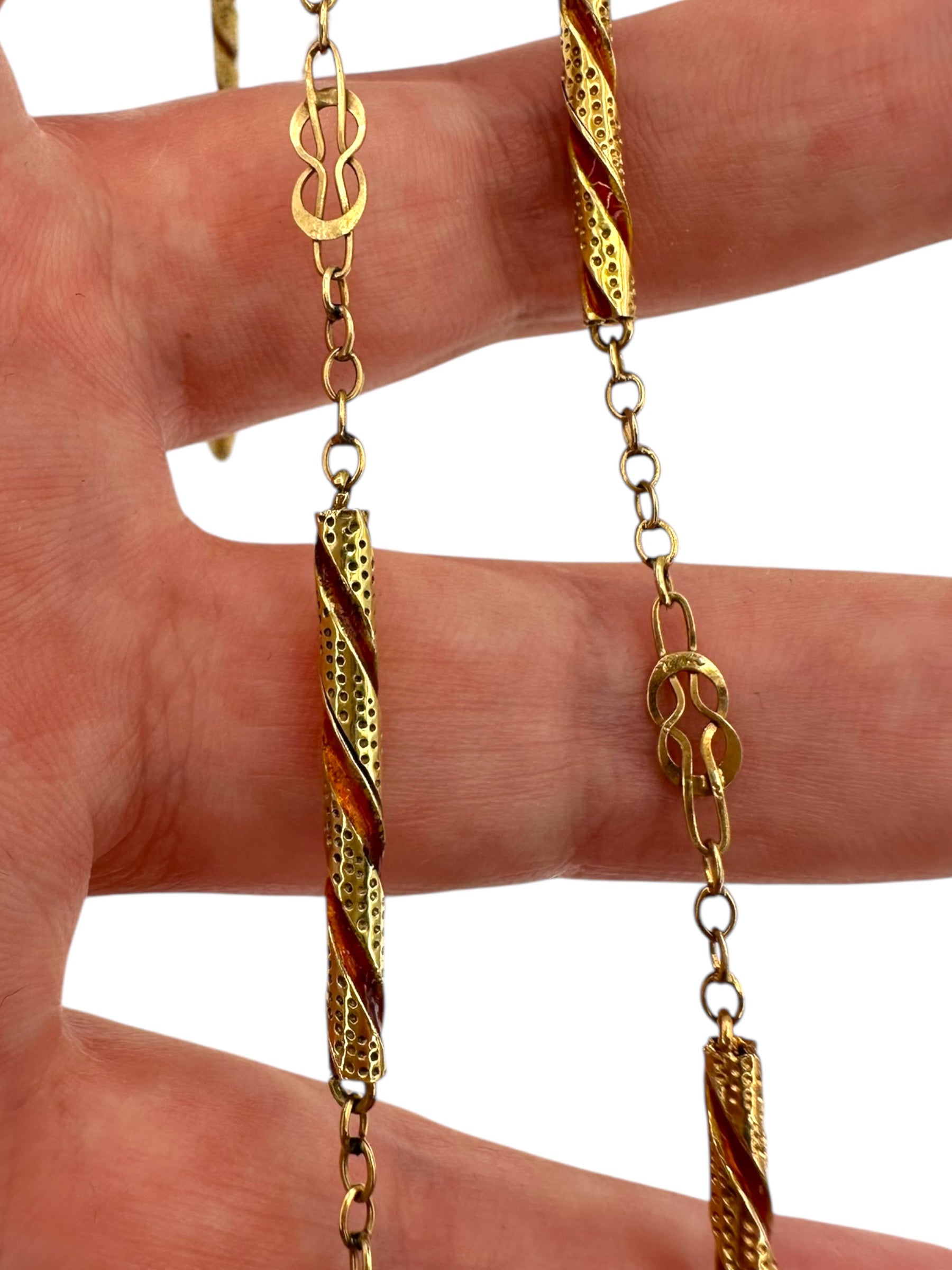 14k Enamel Bar Link Chain Necklace