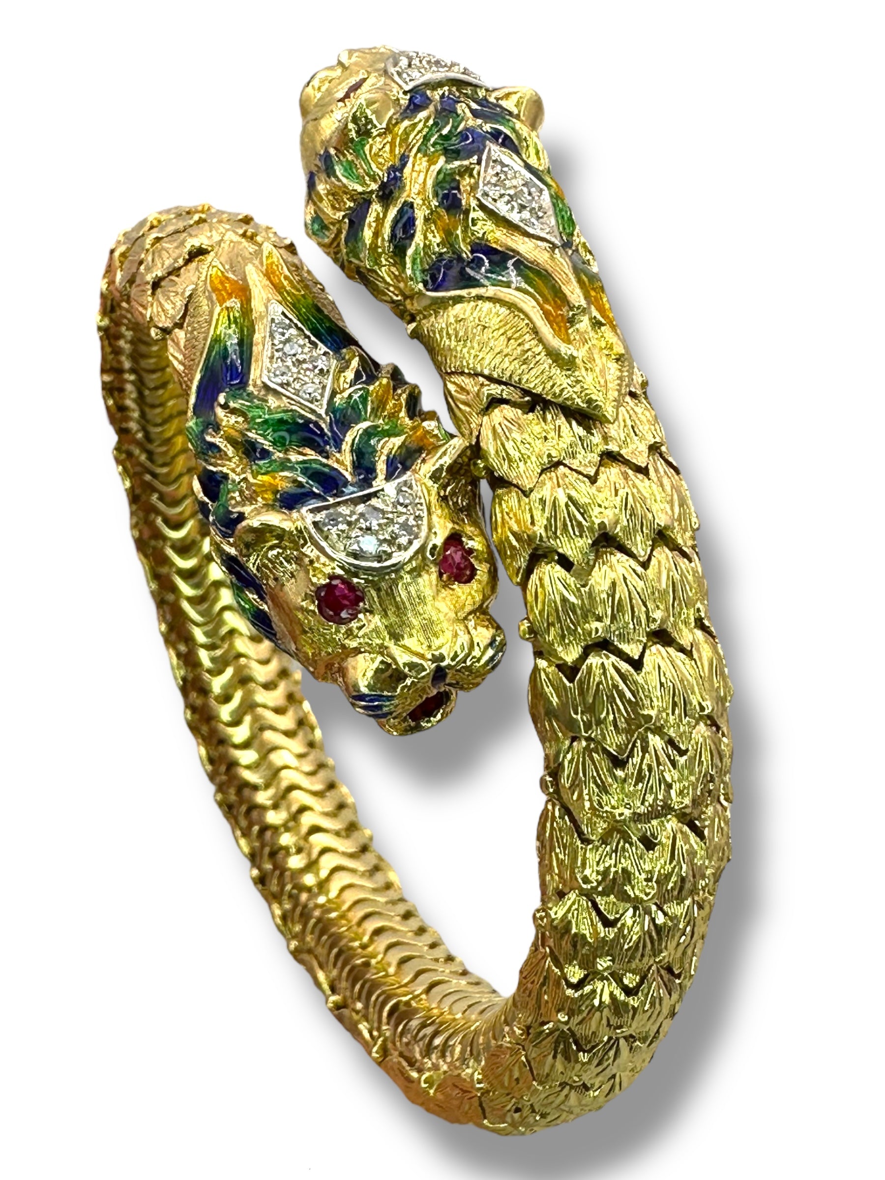 18k Lion Head Enamel Diamond Flex Bracelet