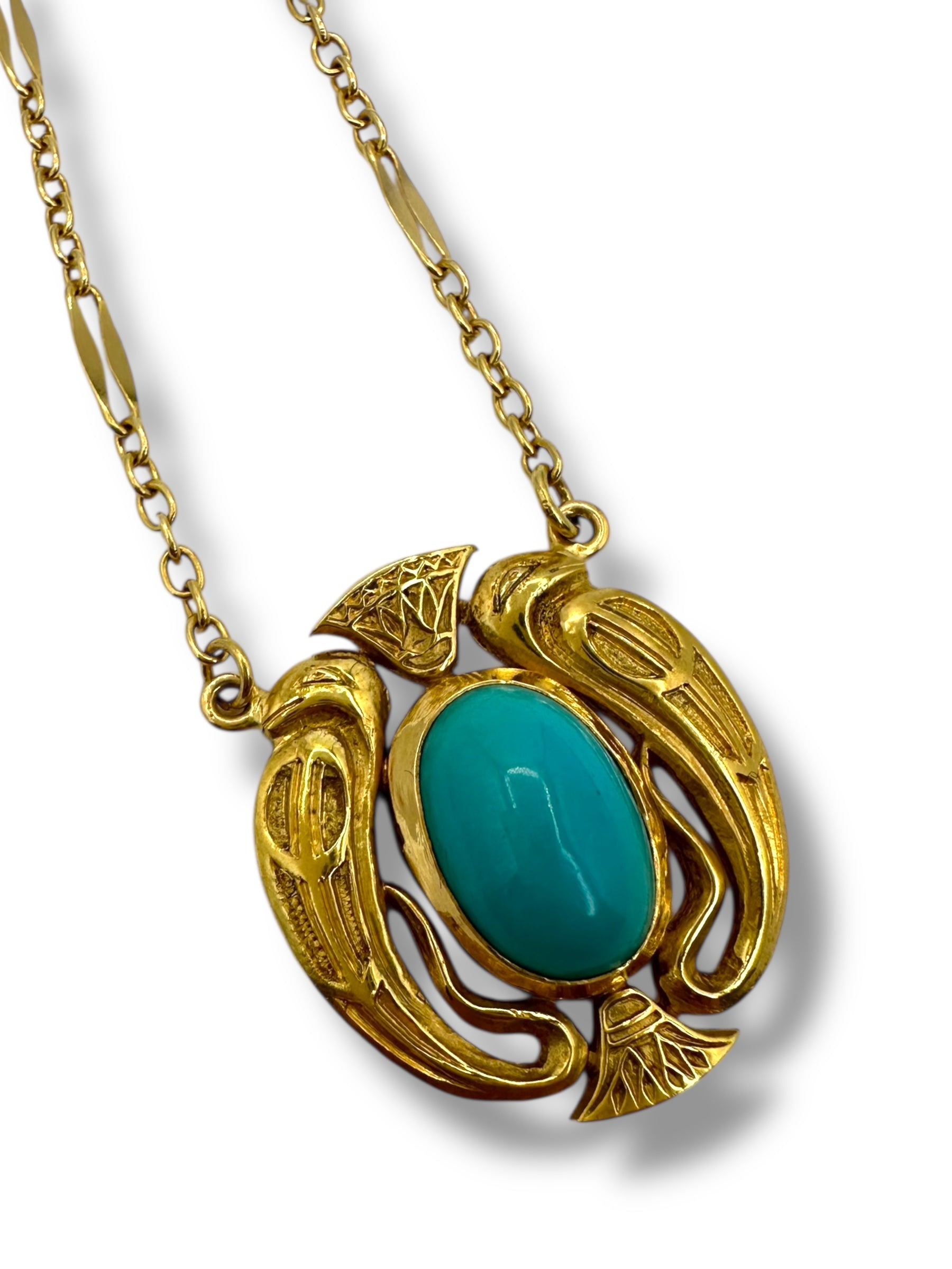 18k Turquoise Egyptian Bird Pendant Necklace