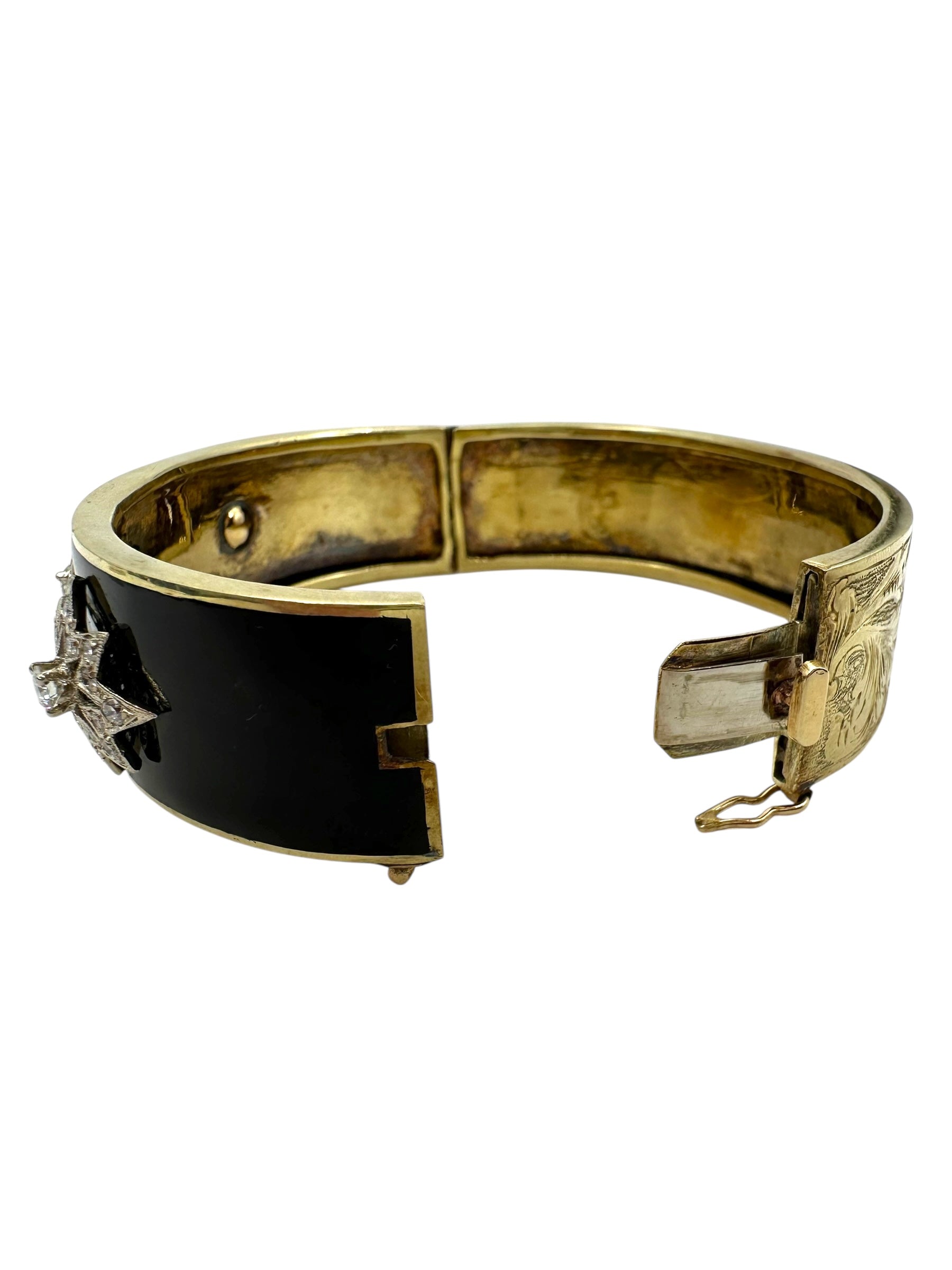 14k Victorian Diamond Star Enamel Bangle Bracelet
