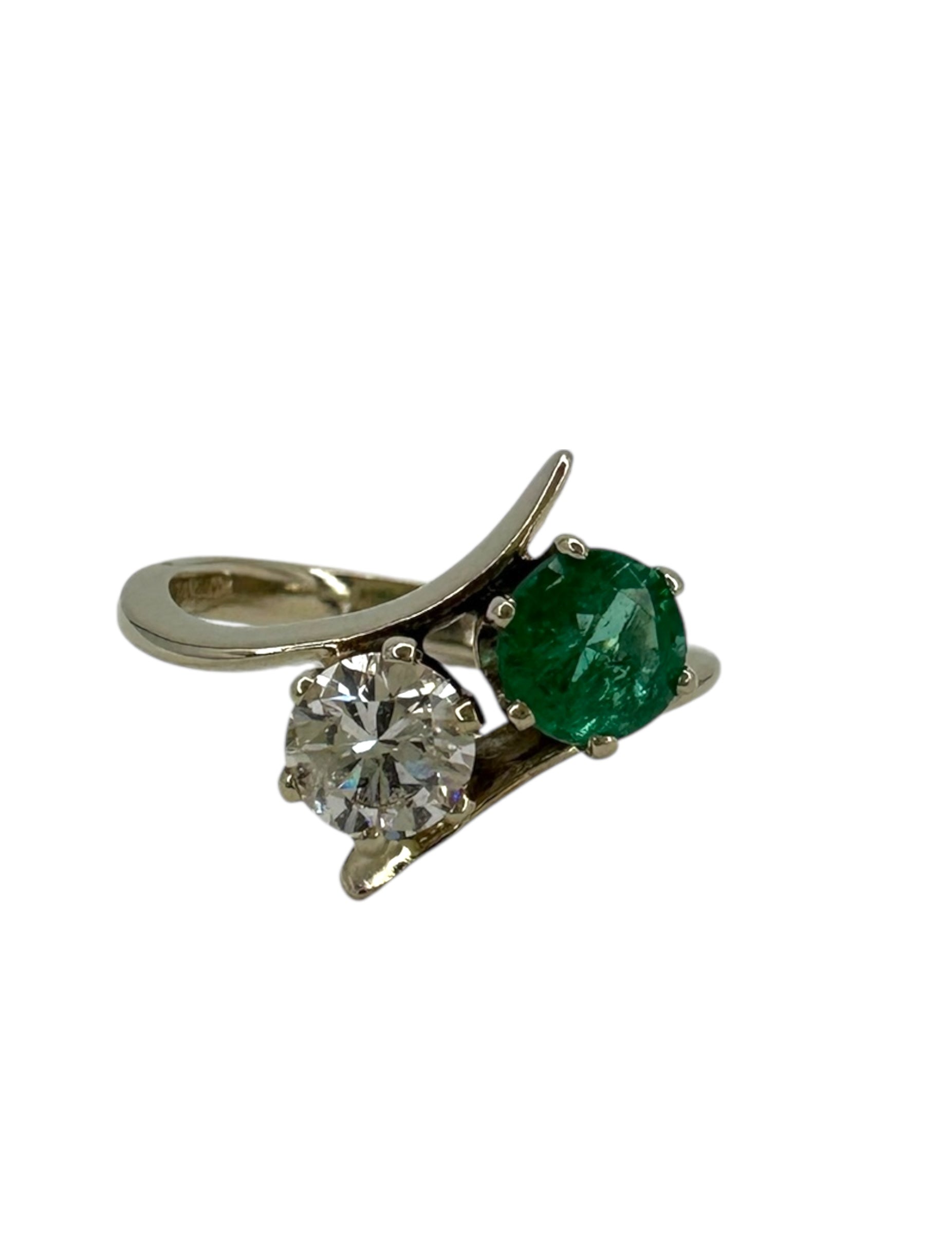 14k Emerald Diamond Toi Et Moi Ring