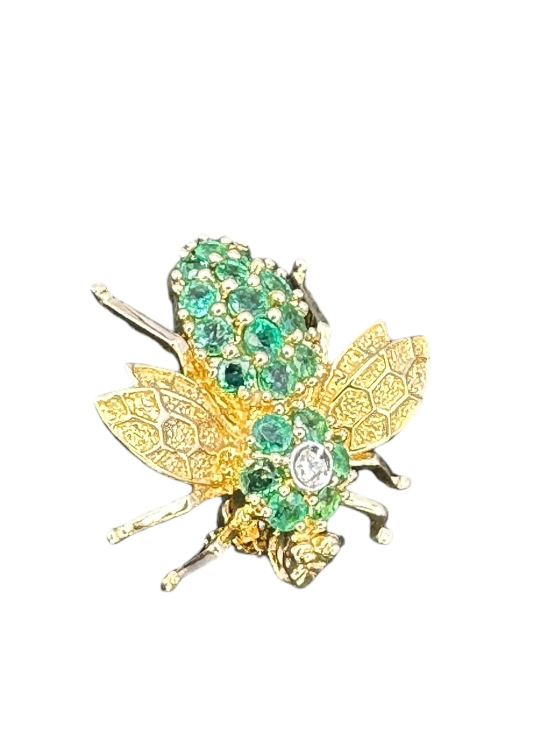 14k Emerald Diamond Bee Pin/ Pendant