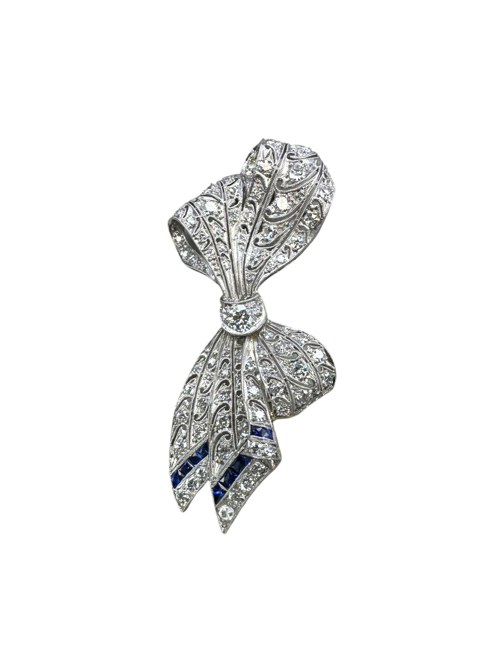 Art Deco Platinum Diamond Bow Pin