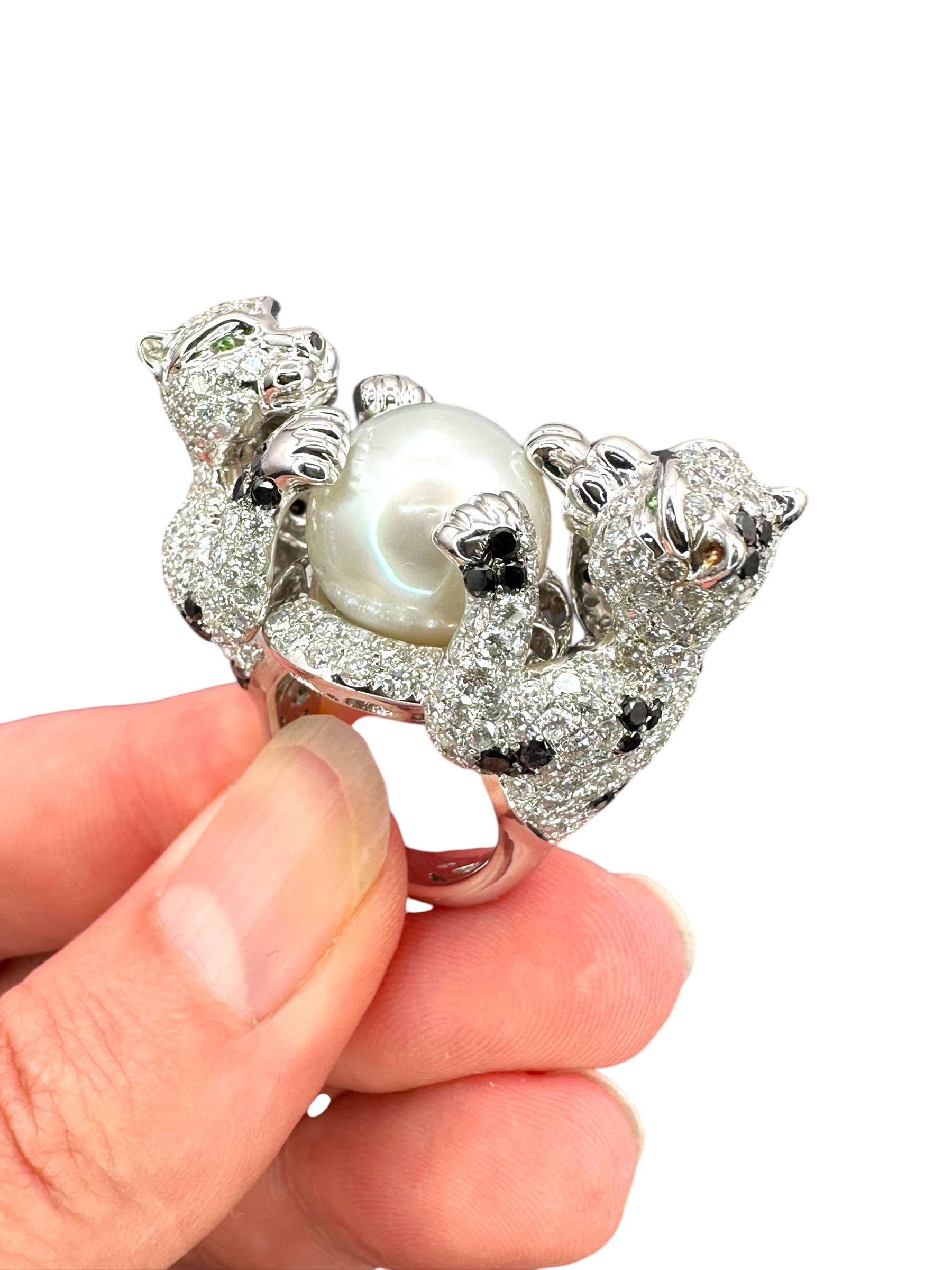 18k Diamond Pearl Panther Ring