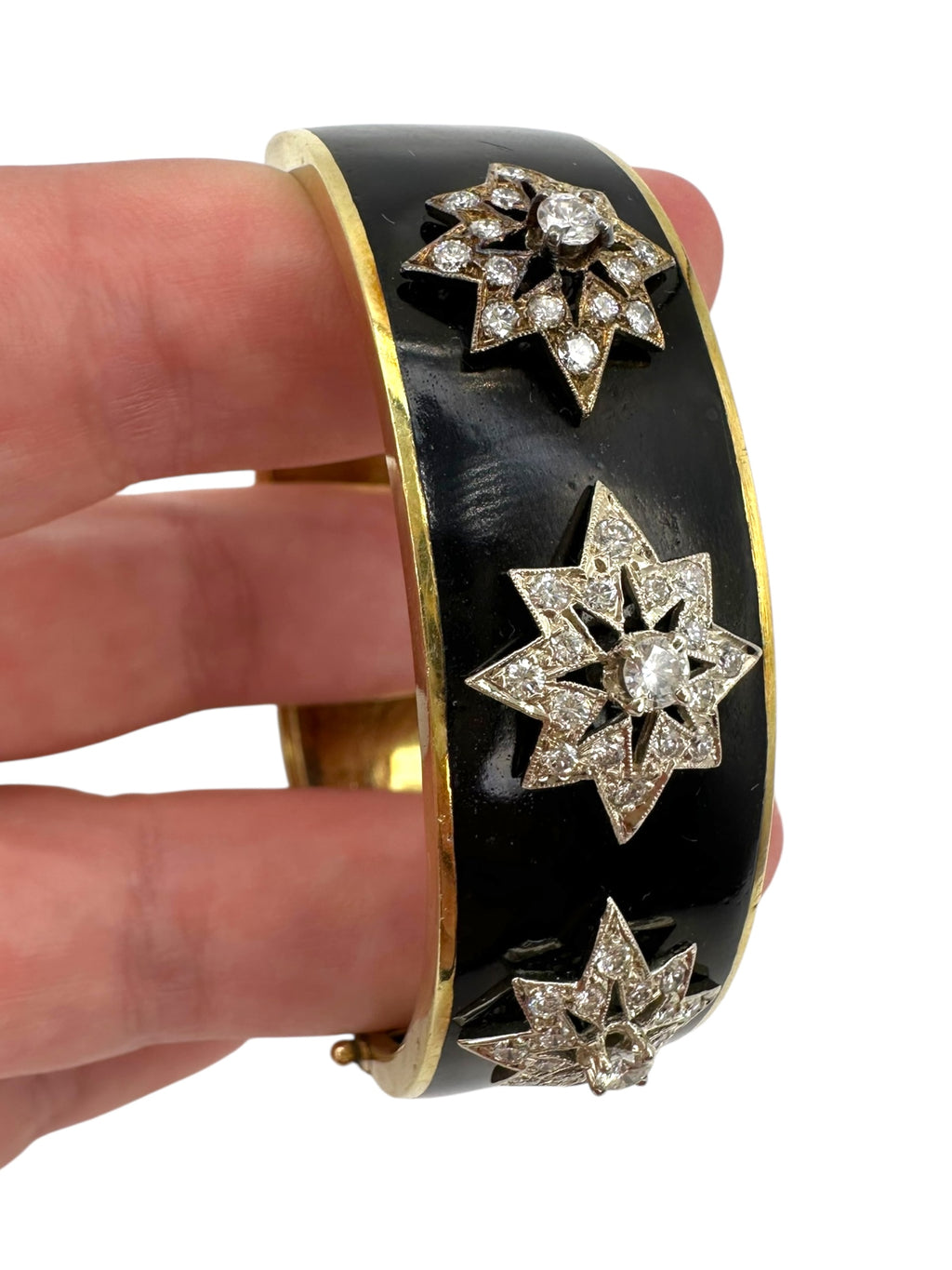 14k Victorian Diamond Star Enamel Bangle Bracelet