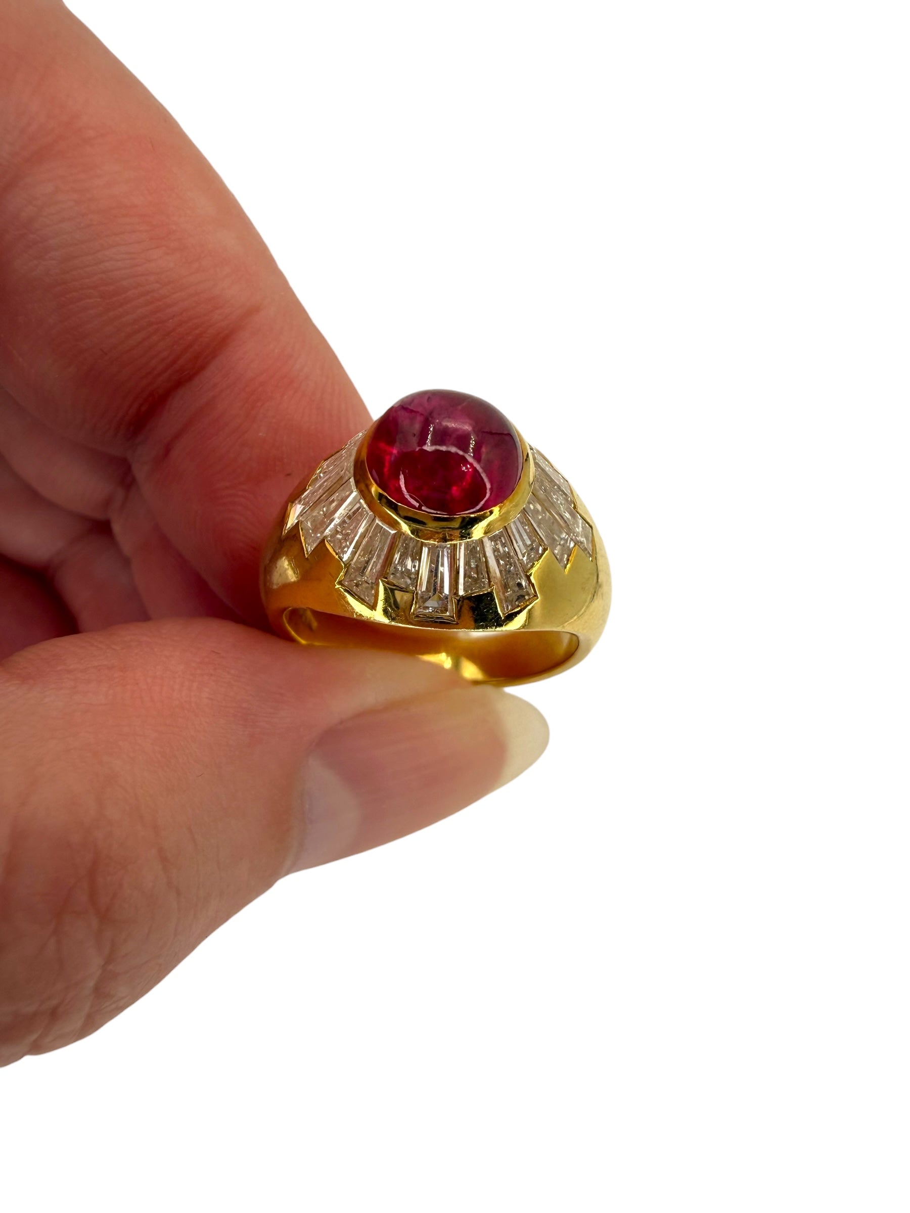 18k Ruby Cabochon Diamond Ring