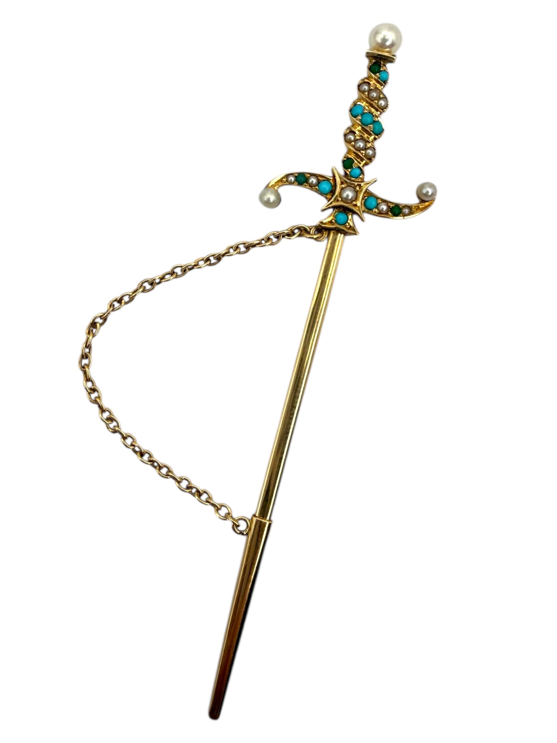 14k Victorian Sword Jabot Brooch