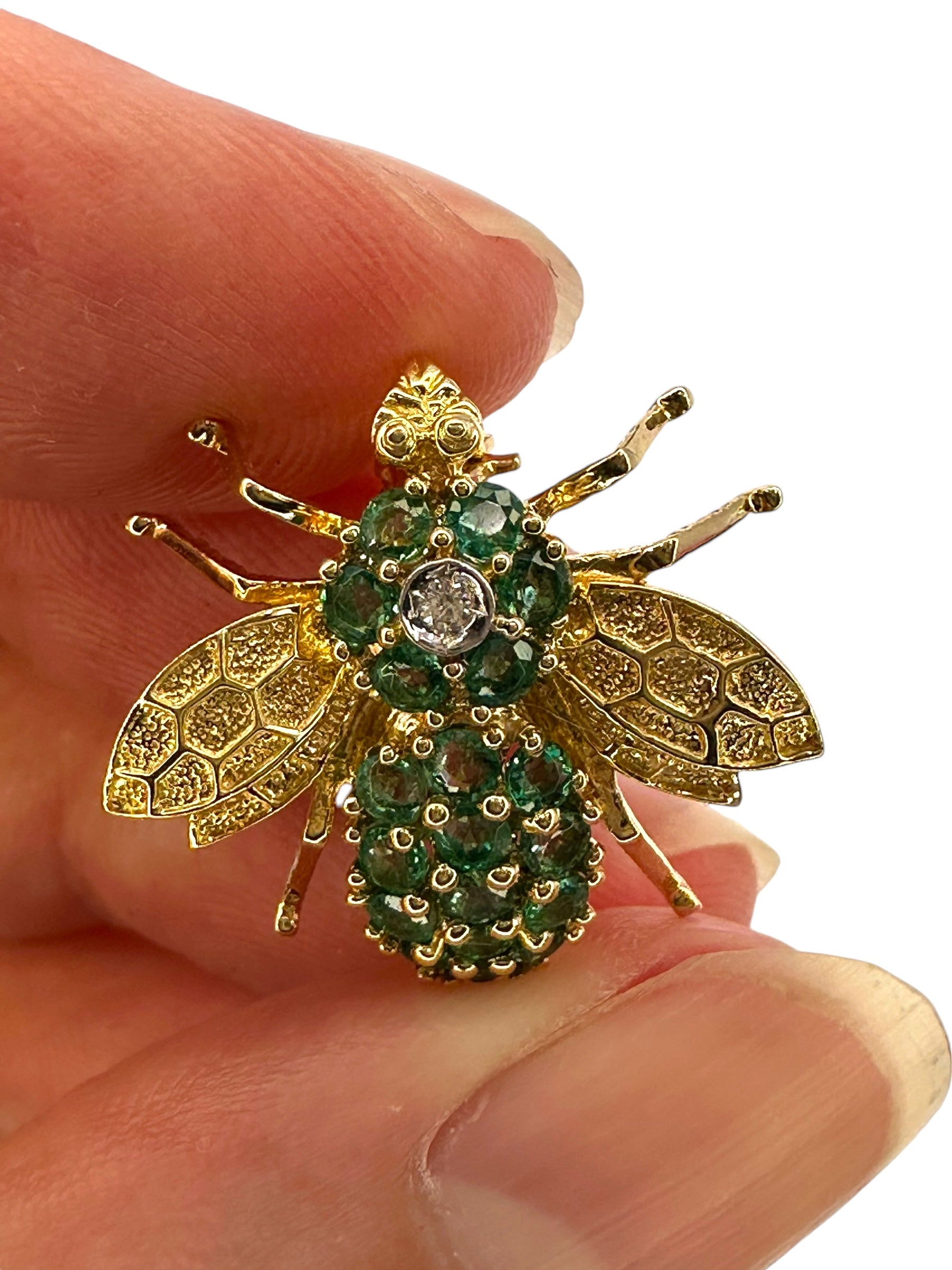 14k Emerald Diamond Bee Pin/ Pendant