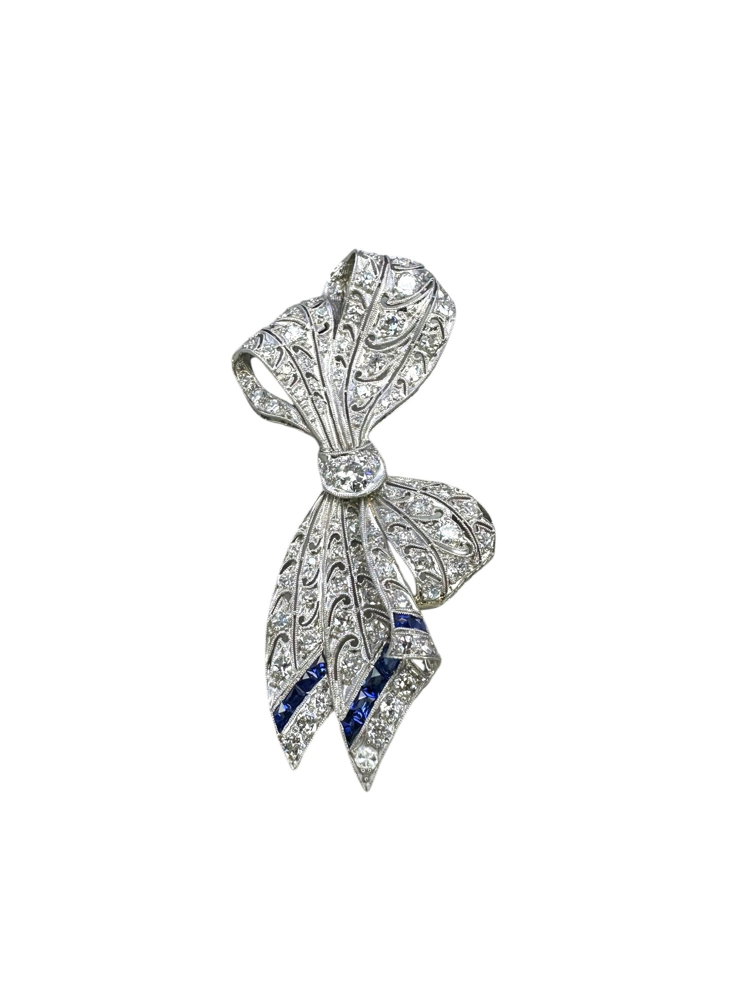 Art Deco Platinum Diamond Bow Pin
