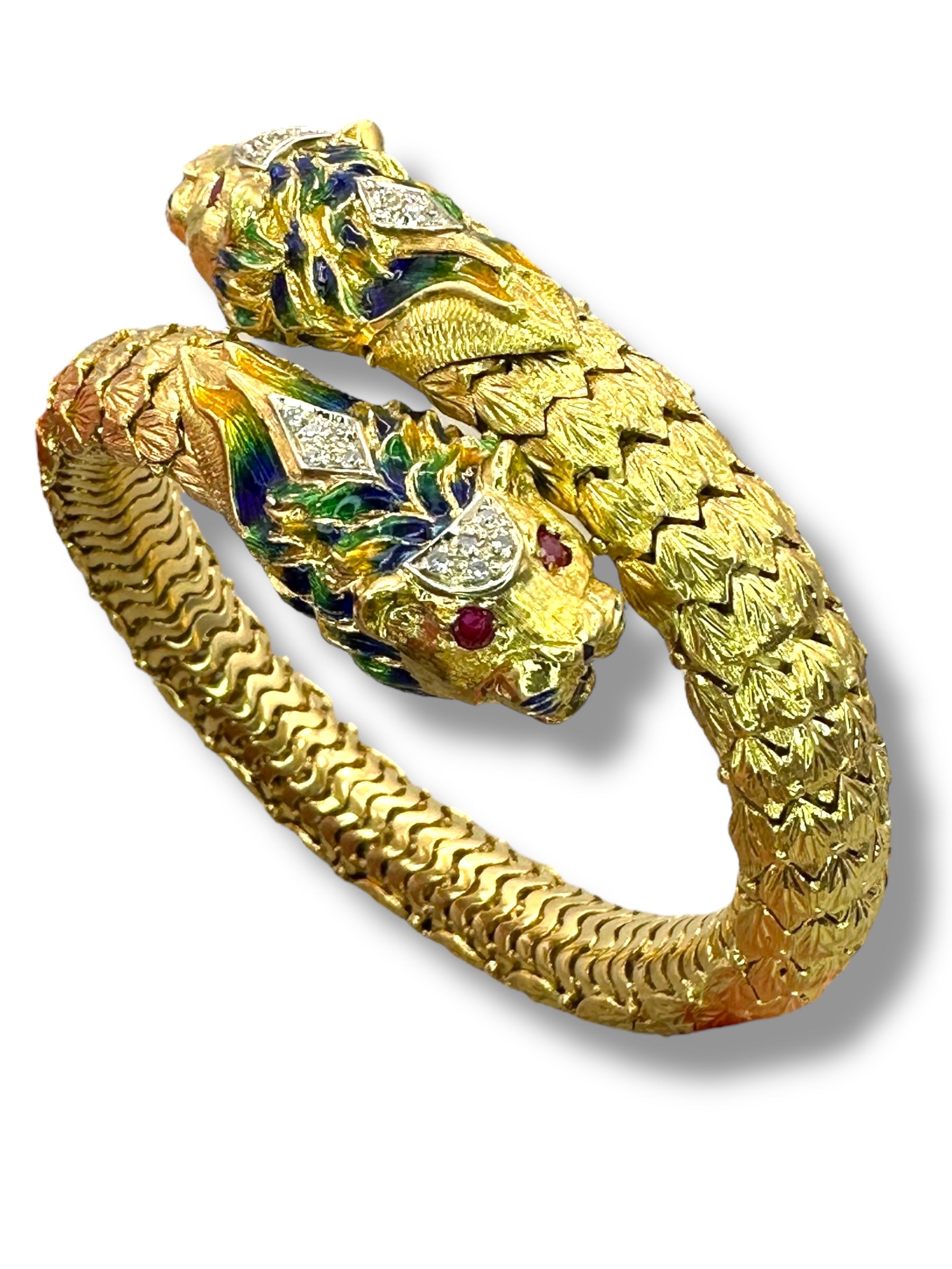 18k Lion Head Enamel Diamond Flex Bracelet