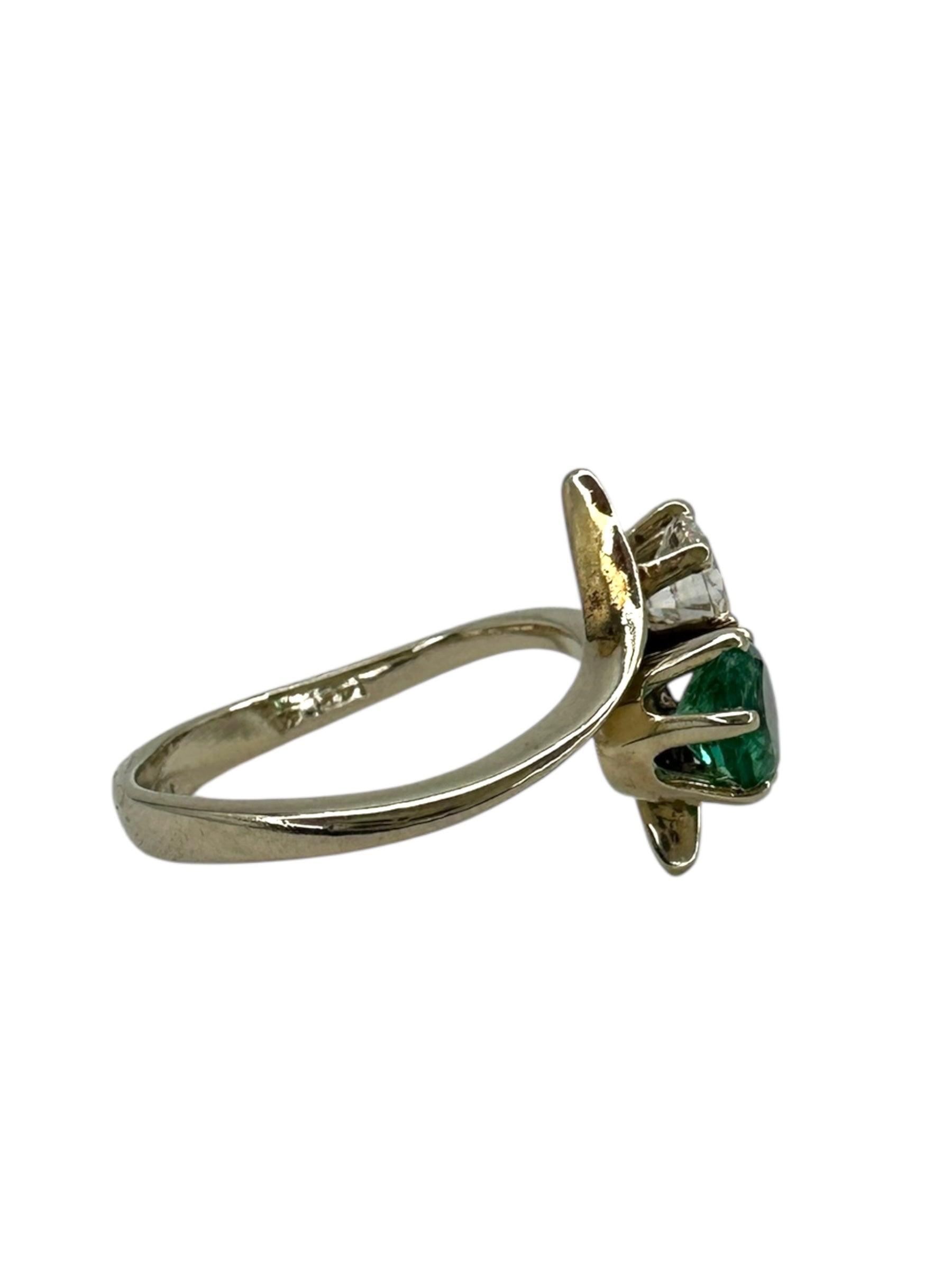 14k Emerald Diamond Toi Et Moi Ring
