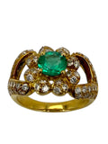 18k Emerald Diamond Flower Ring