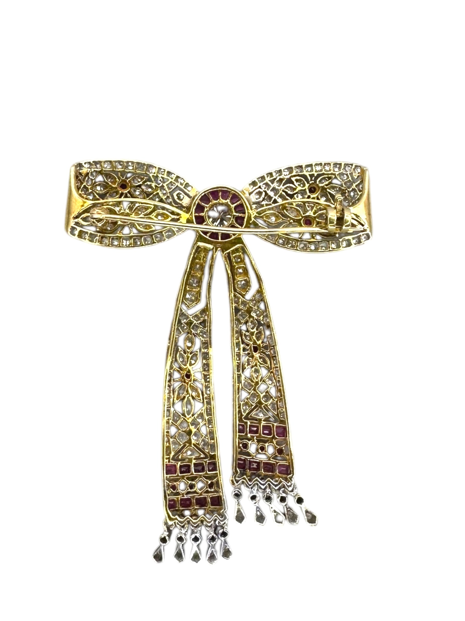 18k Ruby Diamond Bow Brooch