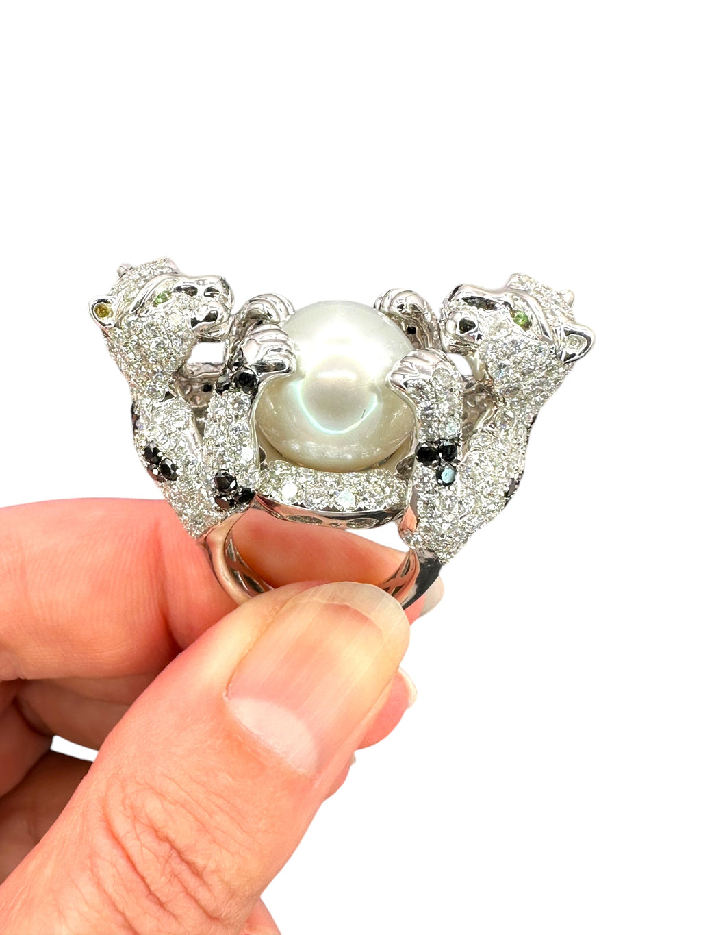 18k Diamond Pearl Panther Ring