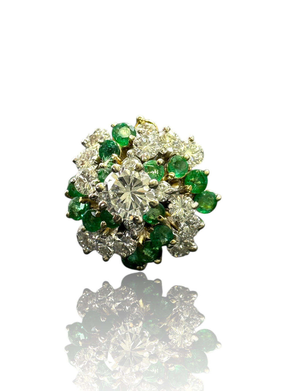 14k Emerald Diamond Swirl Cluster Ring