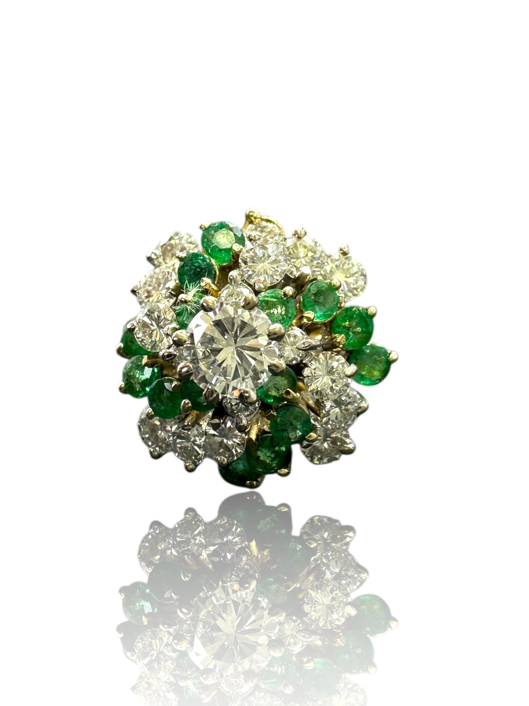 14k Emerald Diamond Swirl Cluster Ring