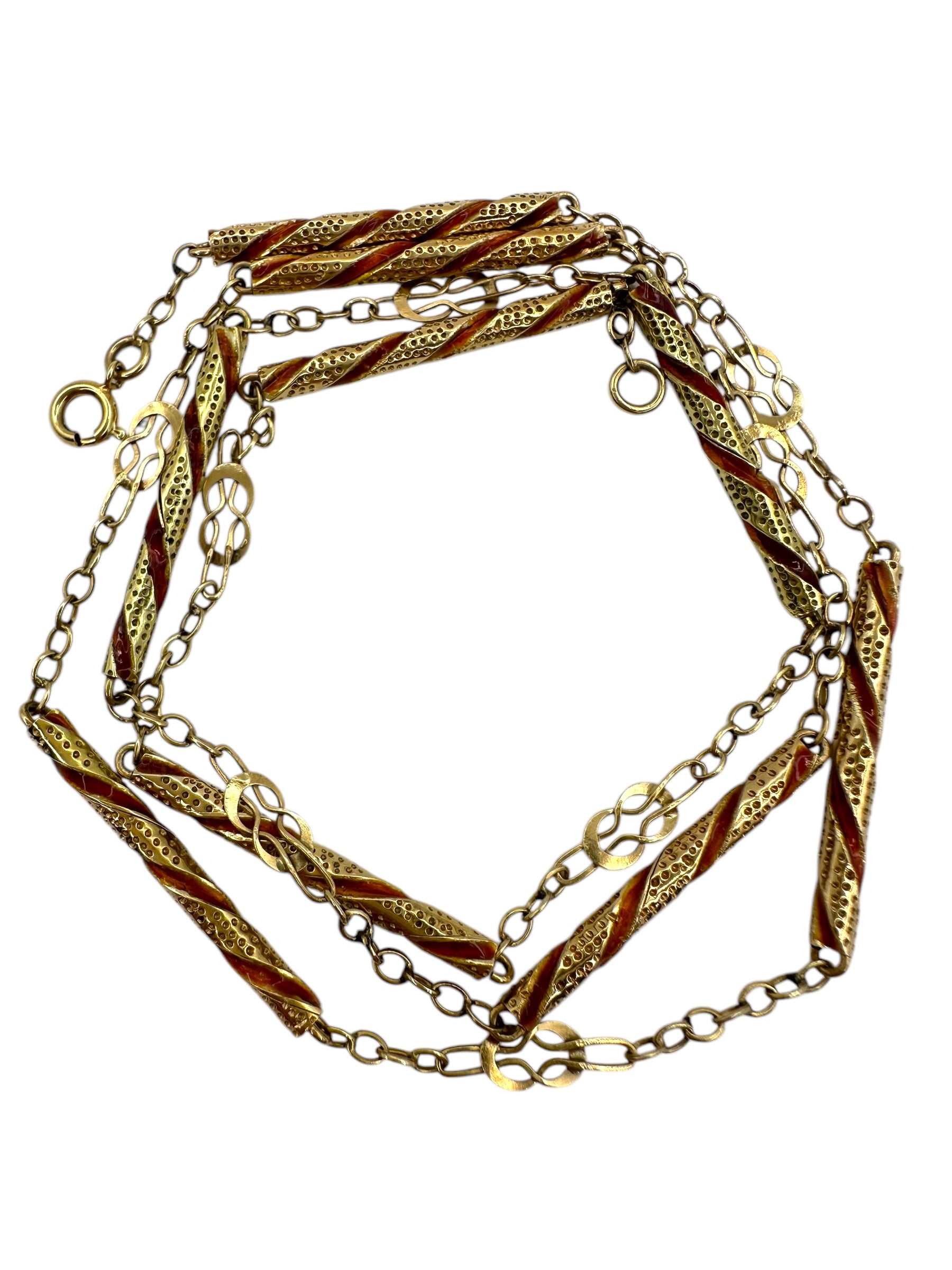 14k Enamel Bar Link Chain Necklace