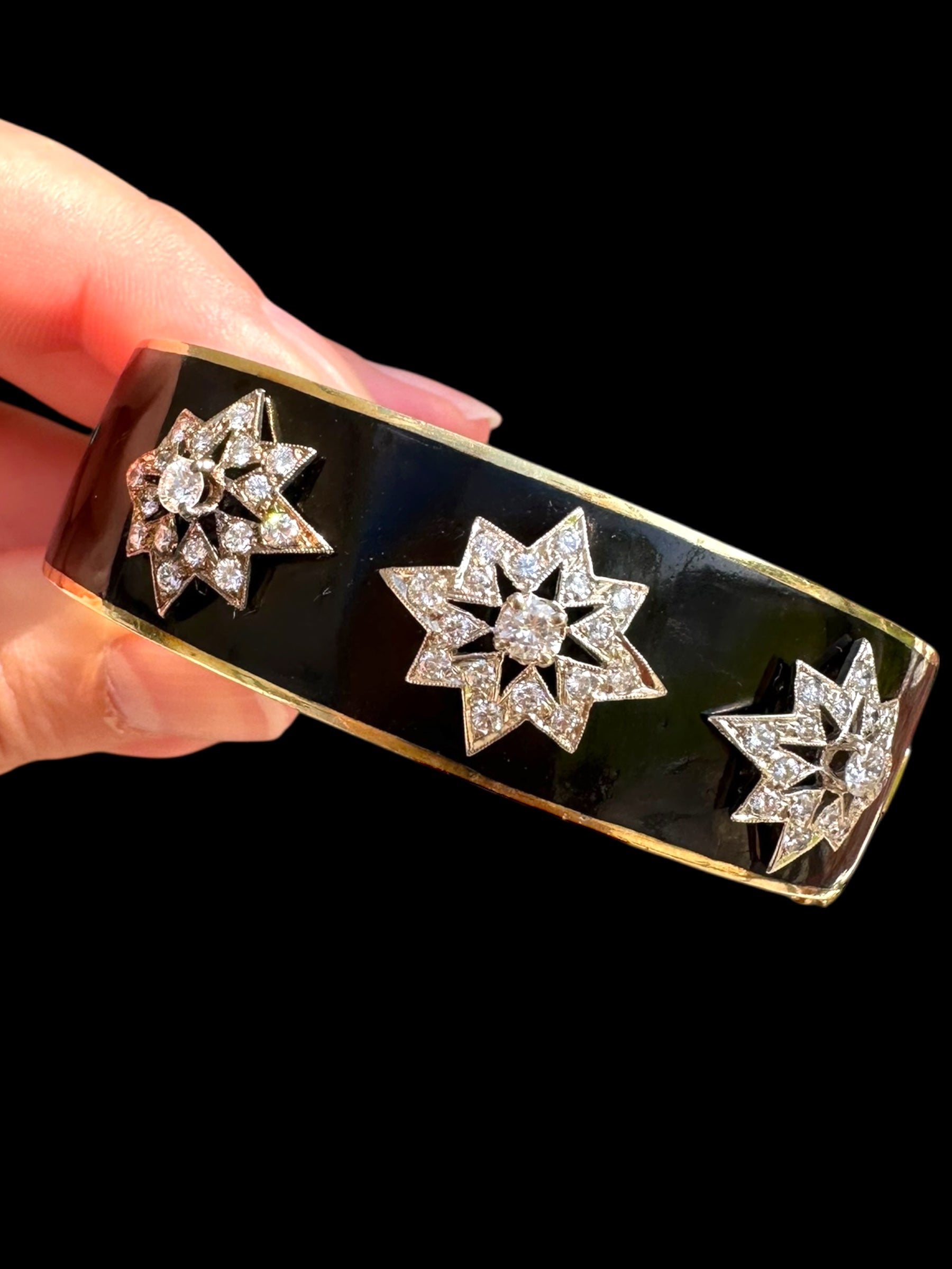 14k Victorian Diamond Star Enamel Bangle Bracelet