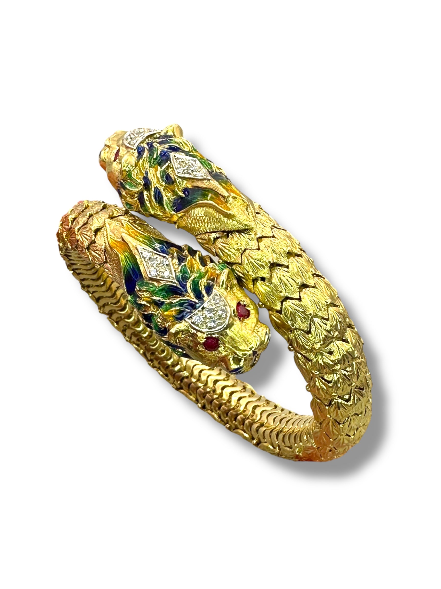 18k Lion Head Enamel Diamond Flex Bracelet