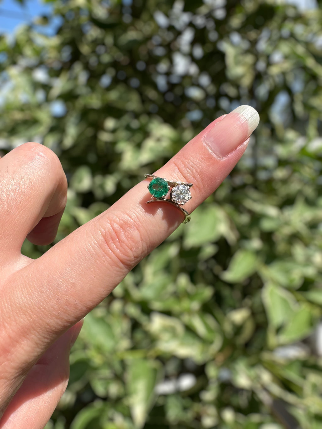 14k Emerald Diamond Toi Et Moi Ring