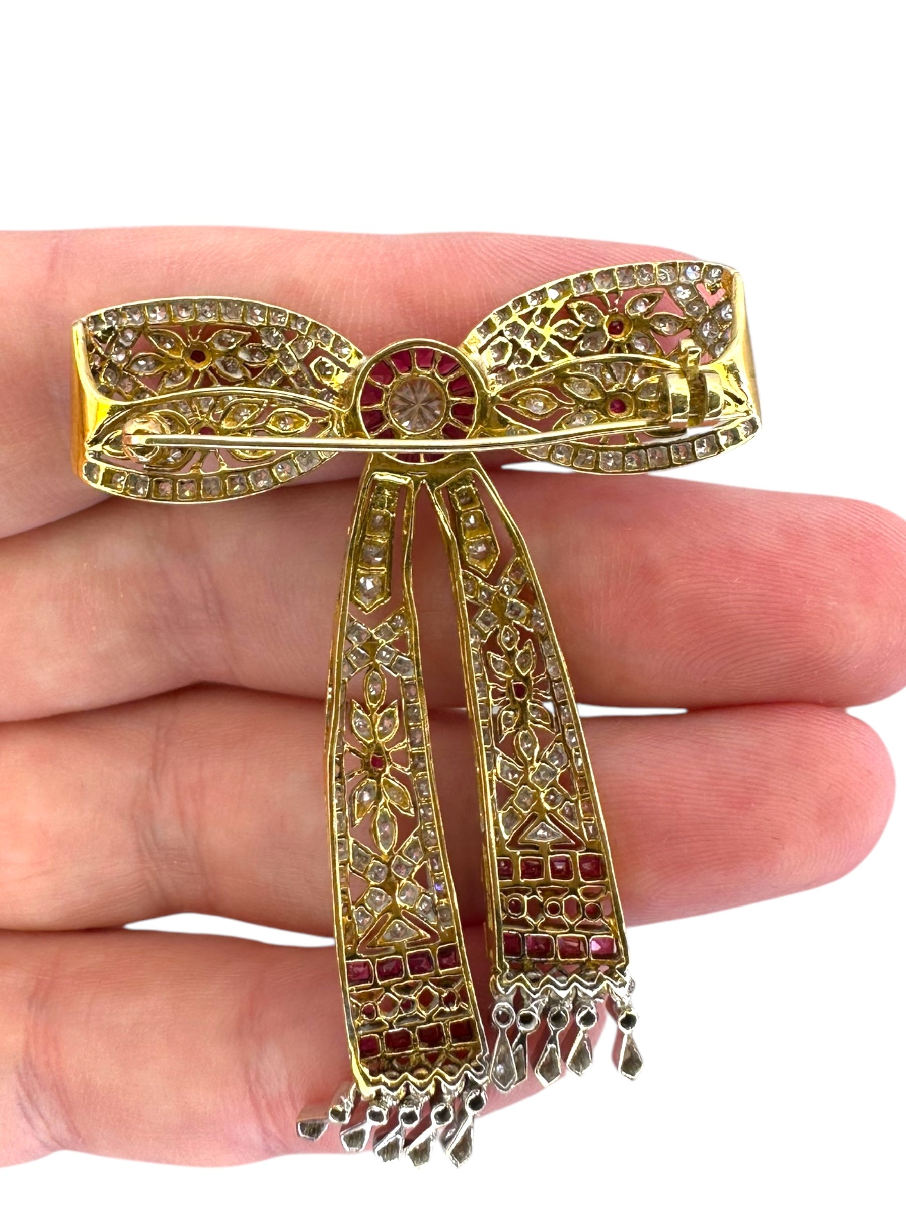 18k Ruby Diamond Bow Brooch