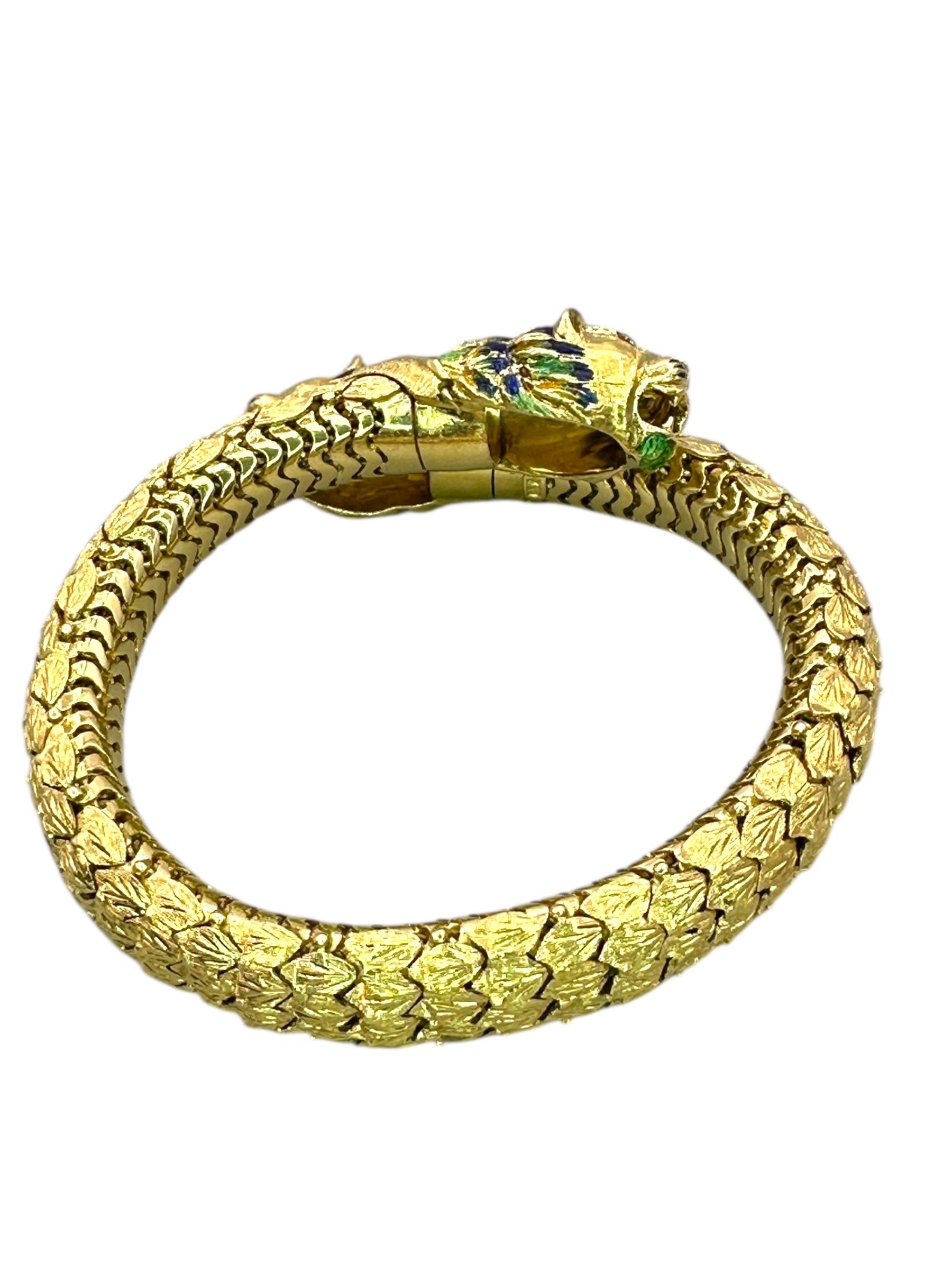 18k Lion Head Enamel Diamond Flex Bracelet