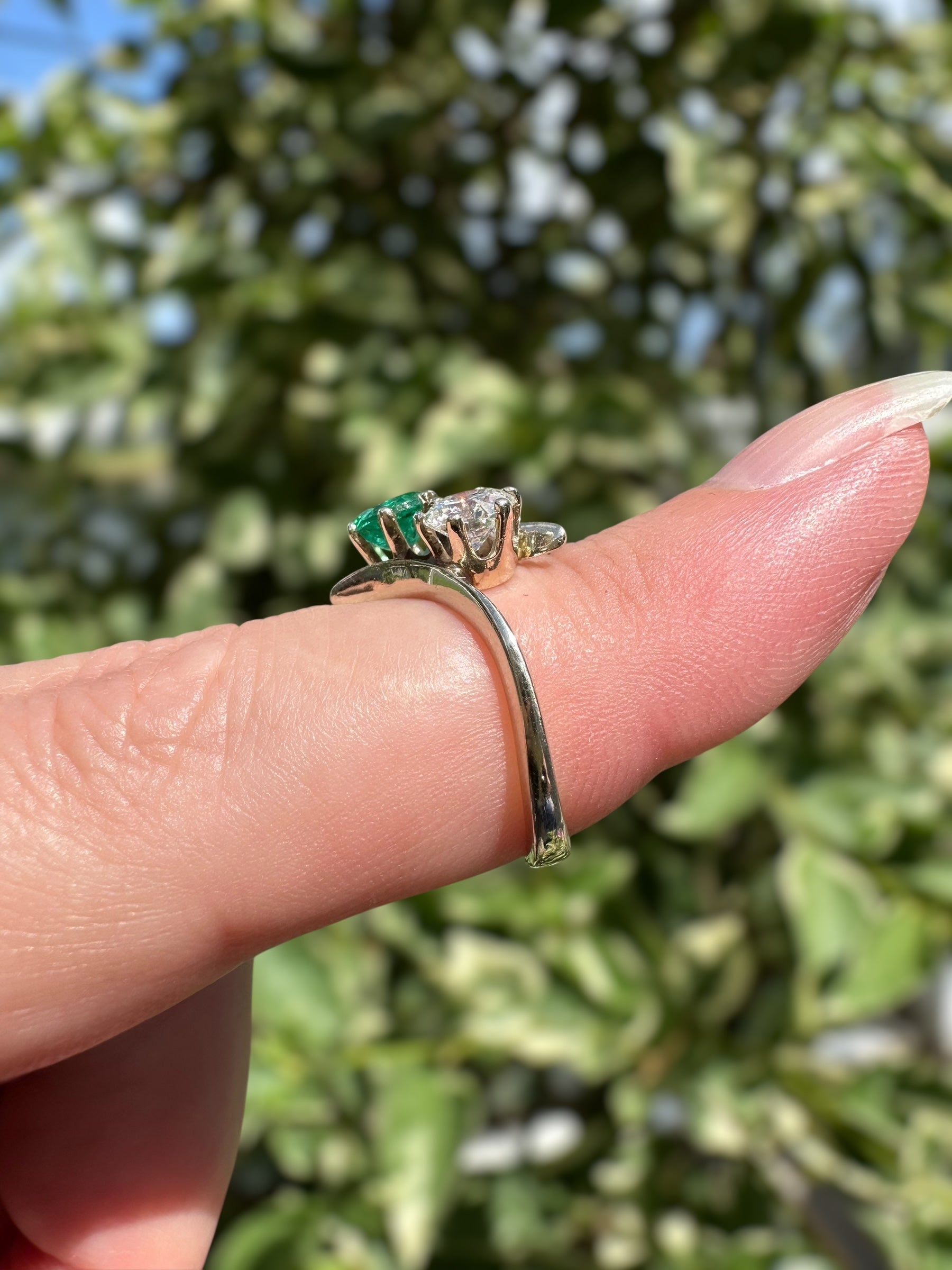 14k Emerald Diamond Toi Et Moi Ring