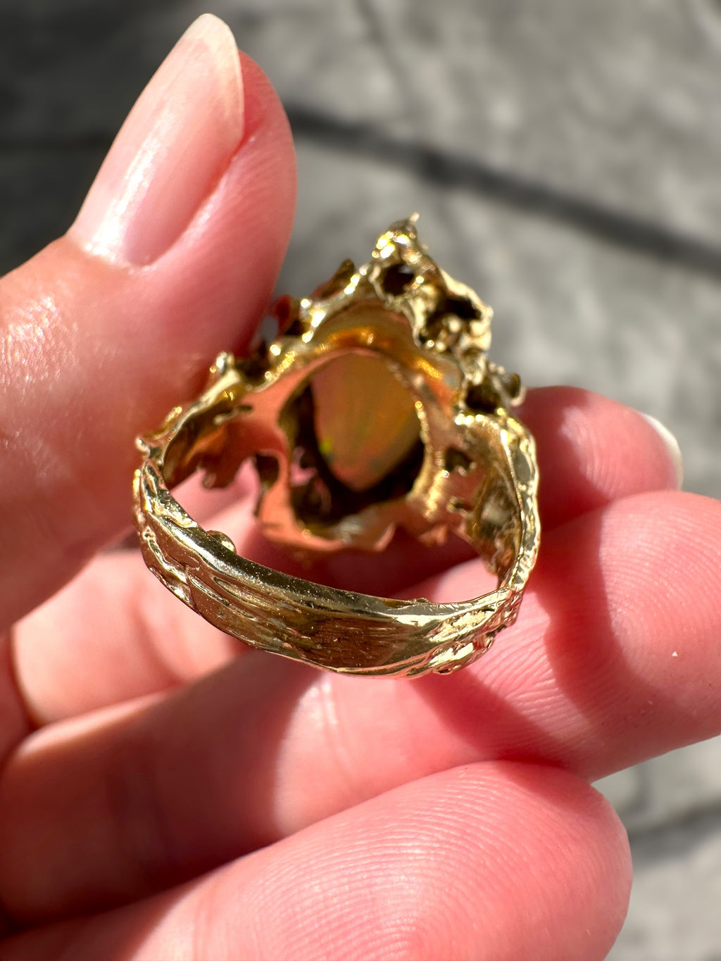 14k Opal Diamond Brutalist Ring