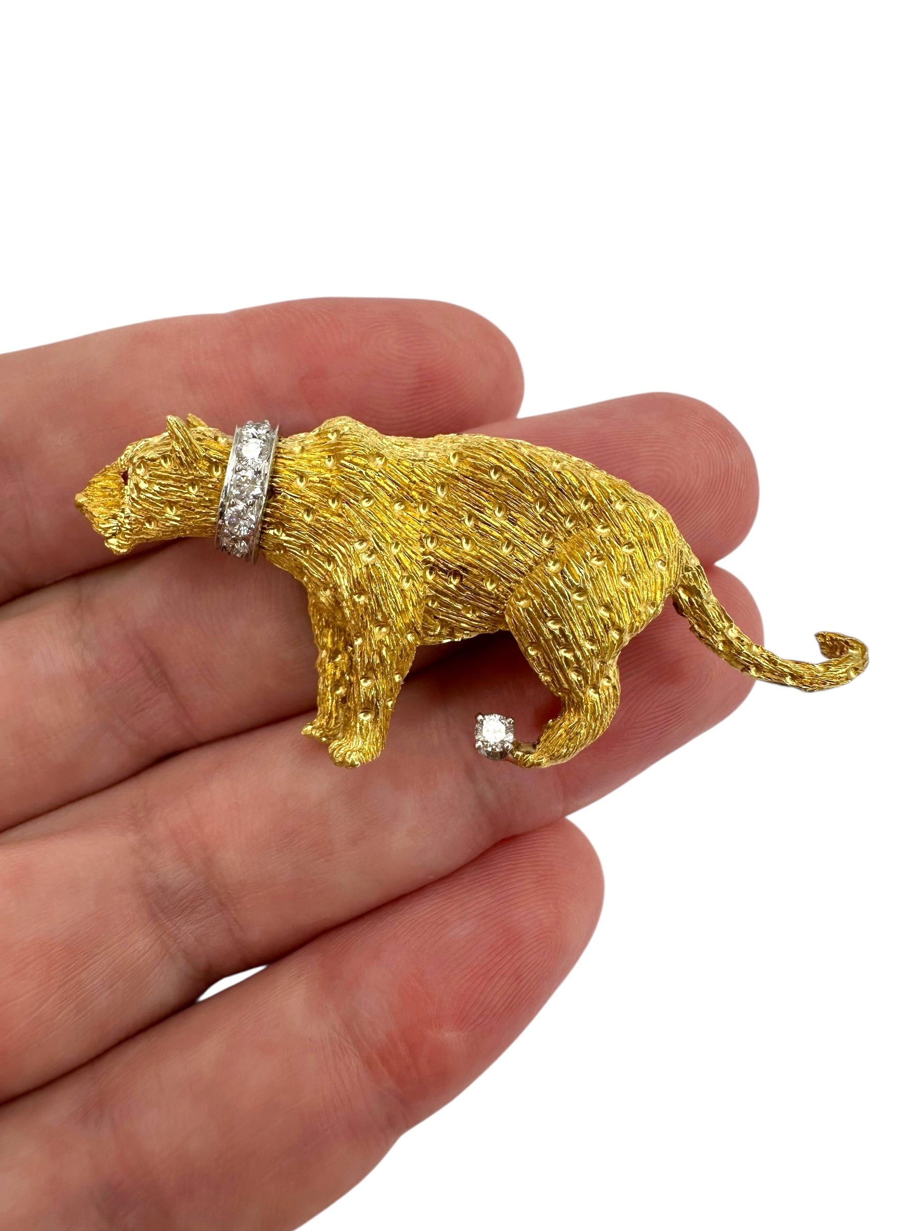 18k Diamond Tiger Brooch