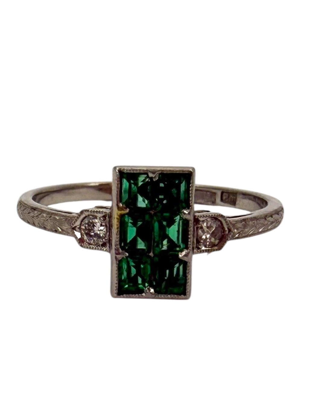 Platinum Art Deco Emerald Diamond Ring