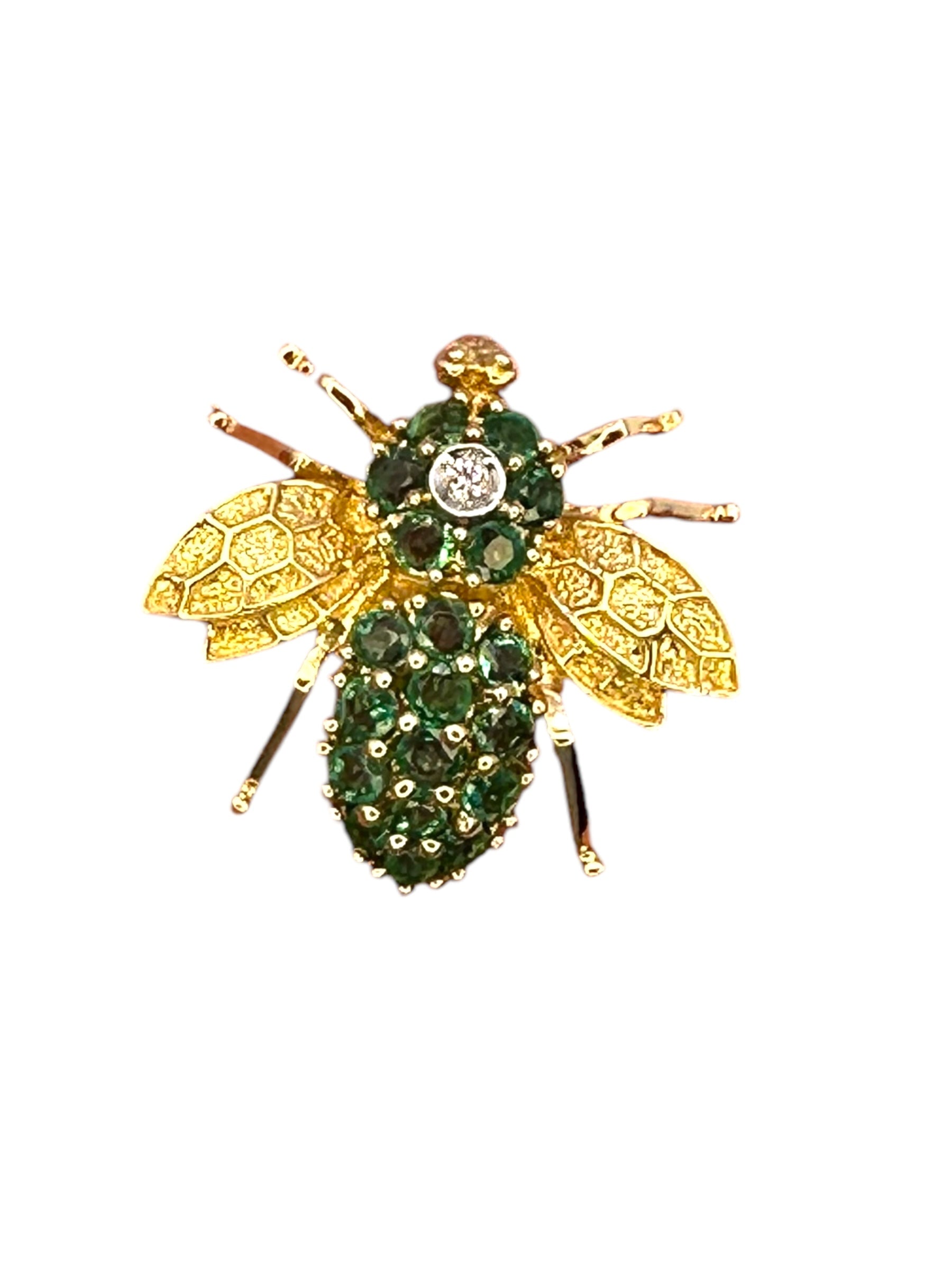 14k Emerald Diamond Bee Pin/ Pendant