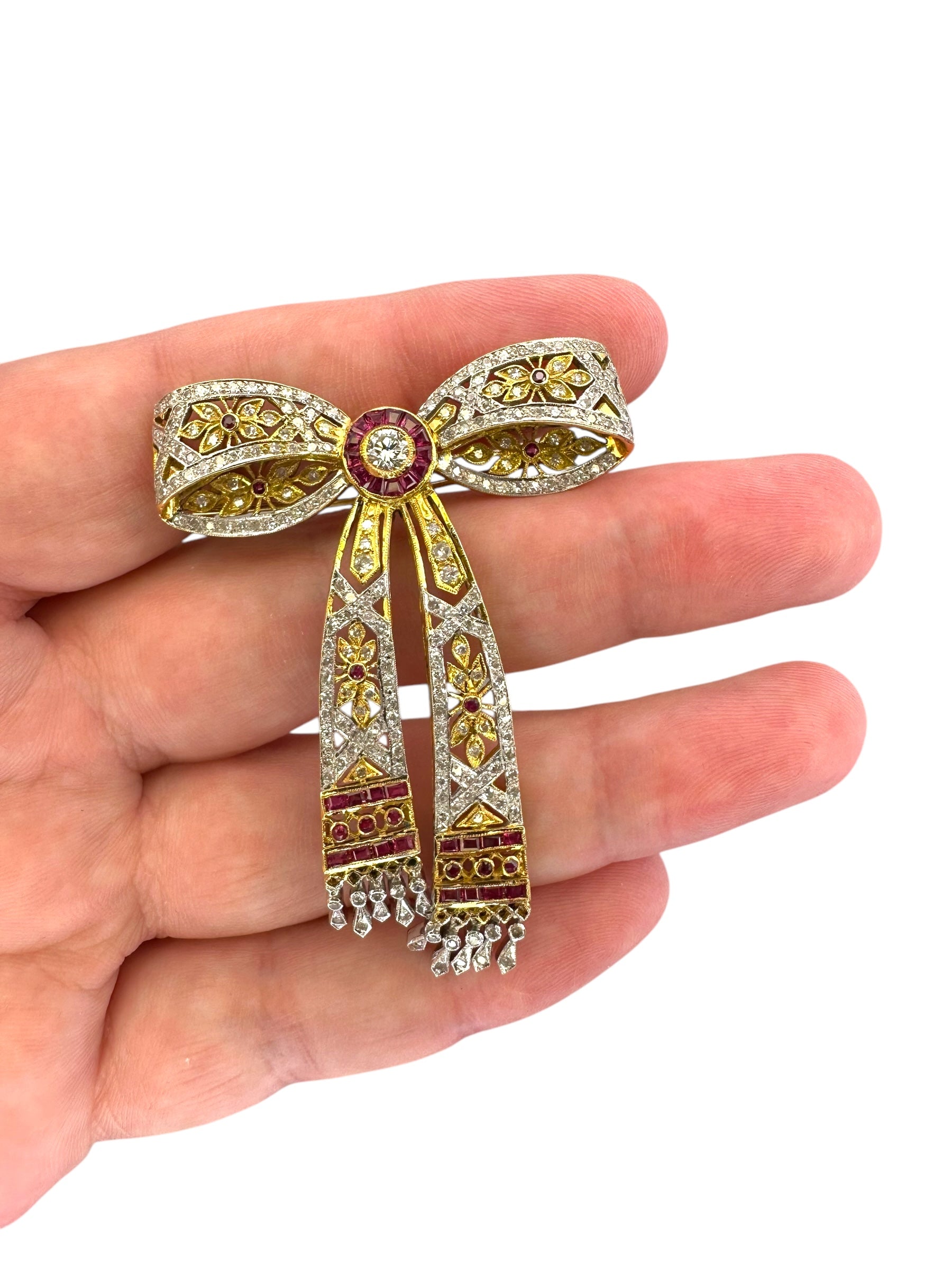 18k Ruby Diamond Bow Brooch
