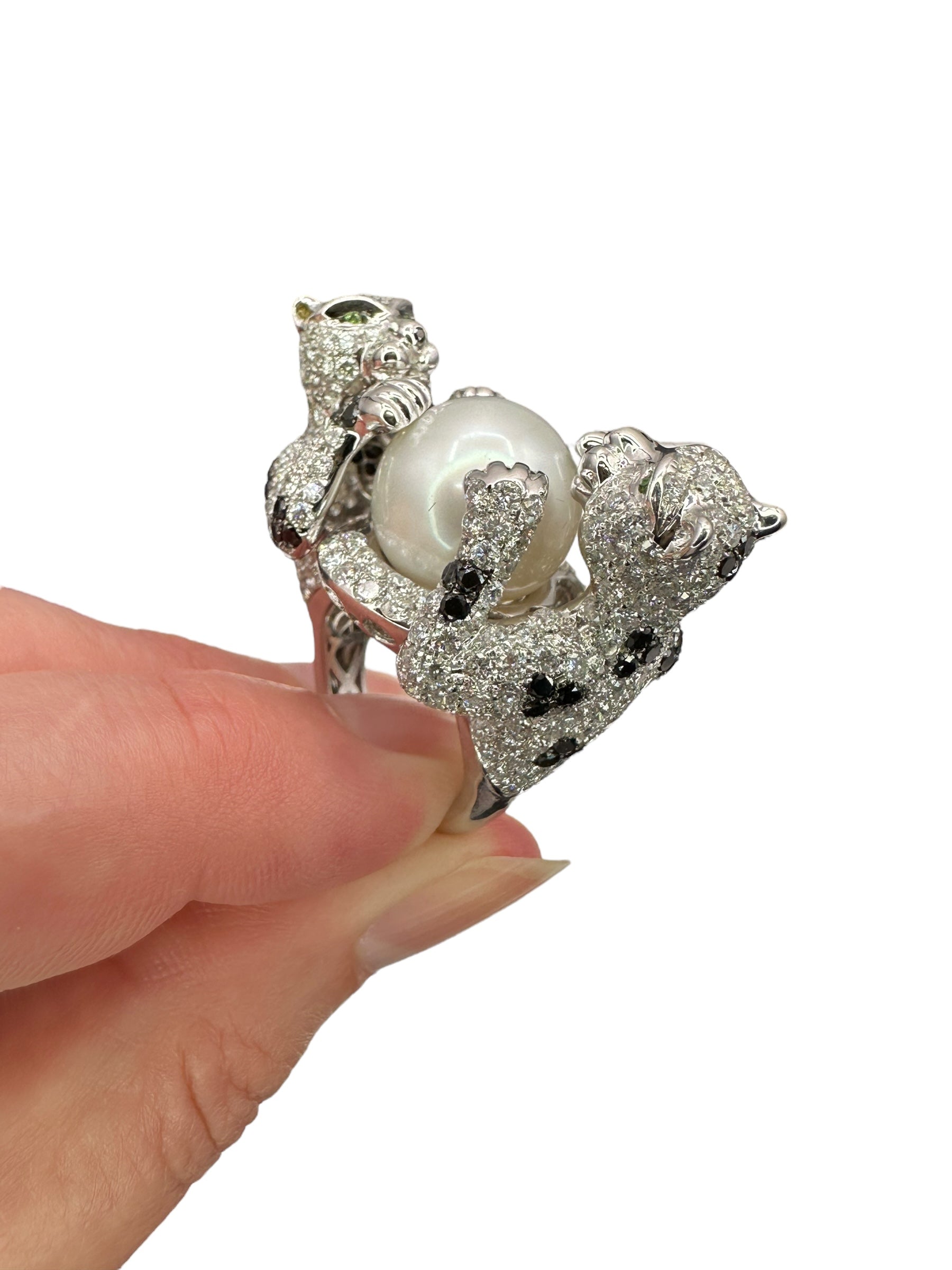 18k Diamond Pearl Panther Ring