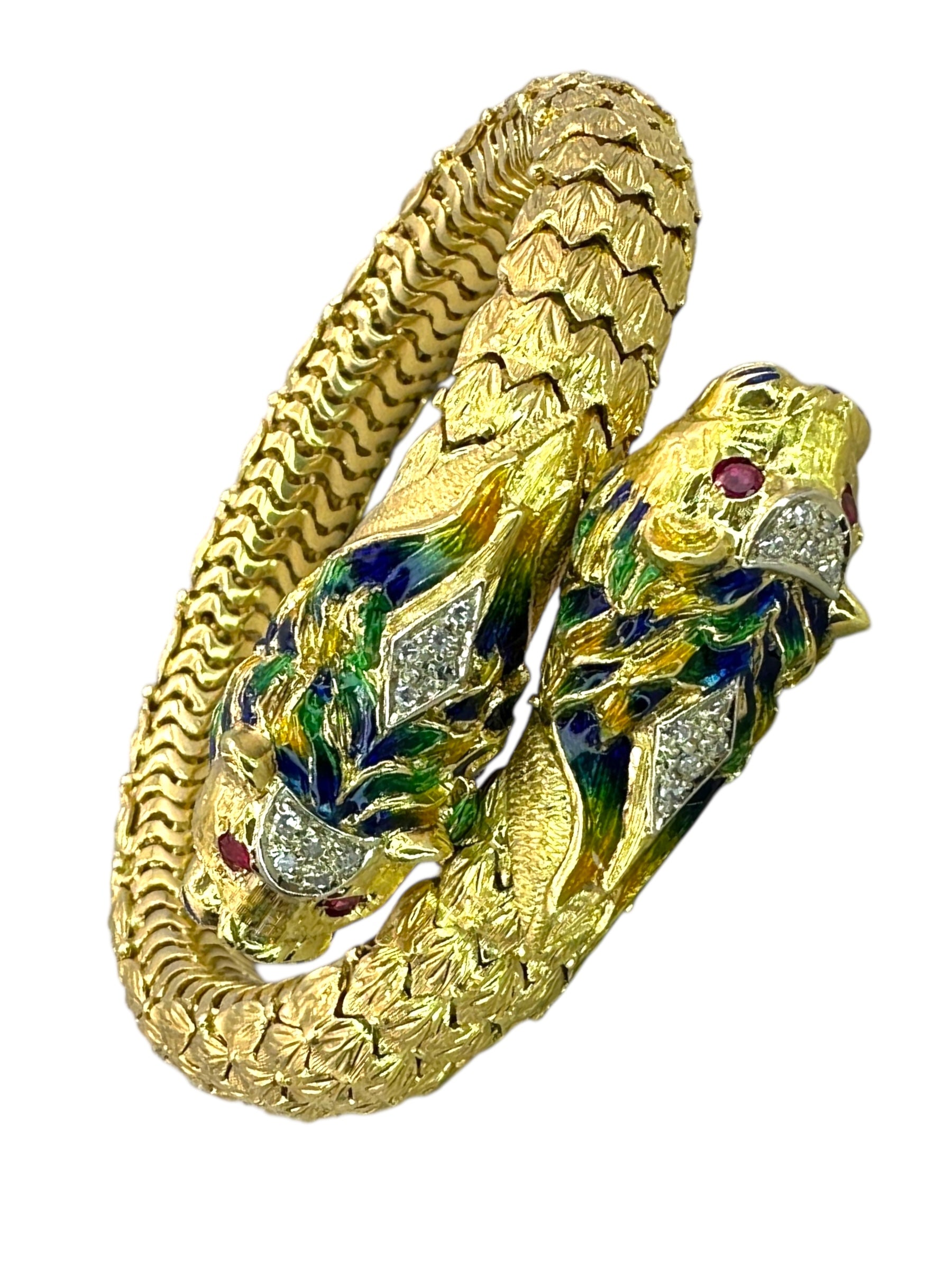 18k Lion Head Enamel Diamond Flex Bracelet