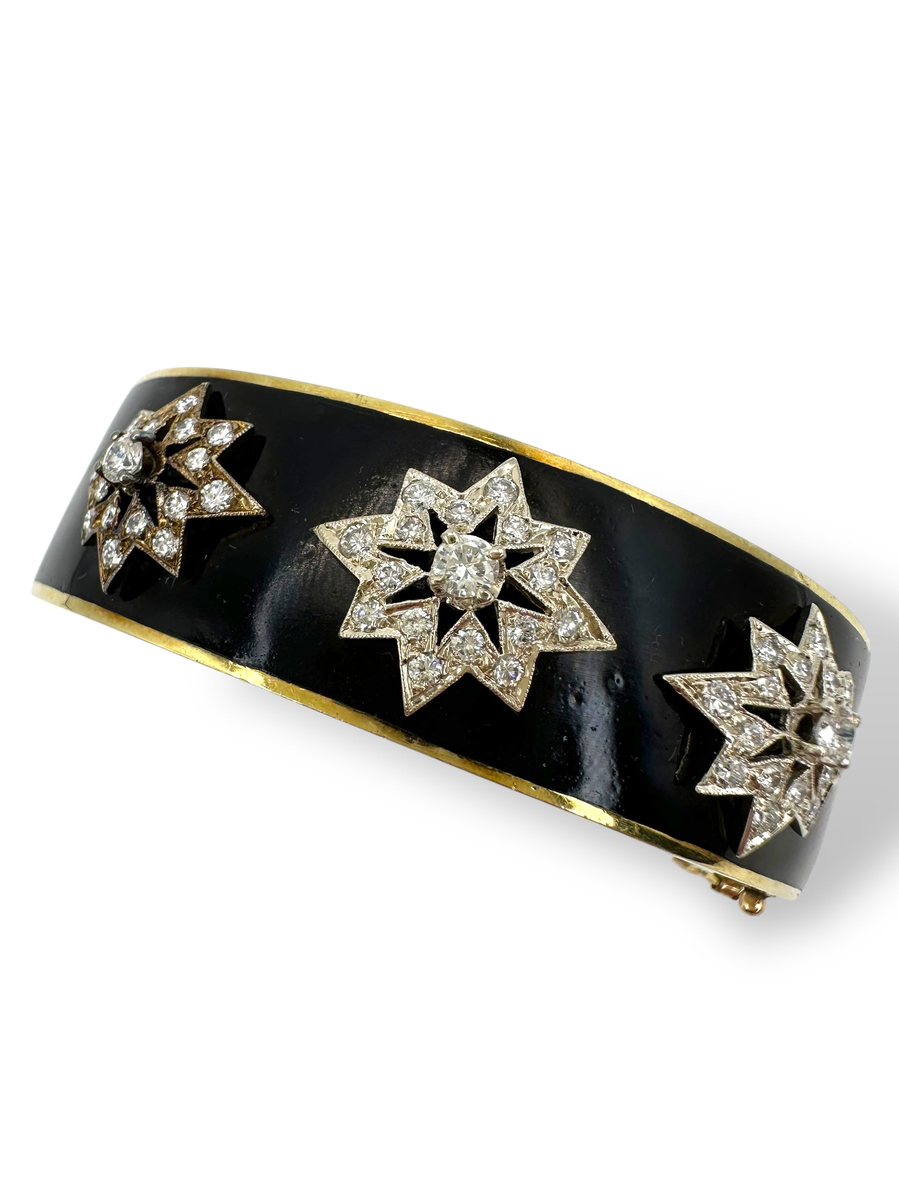 14k Victorian Diamond Star Enamel Bangle Bracelet