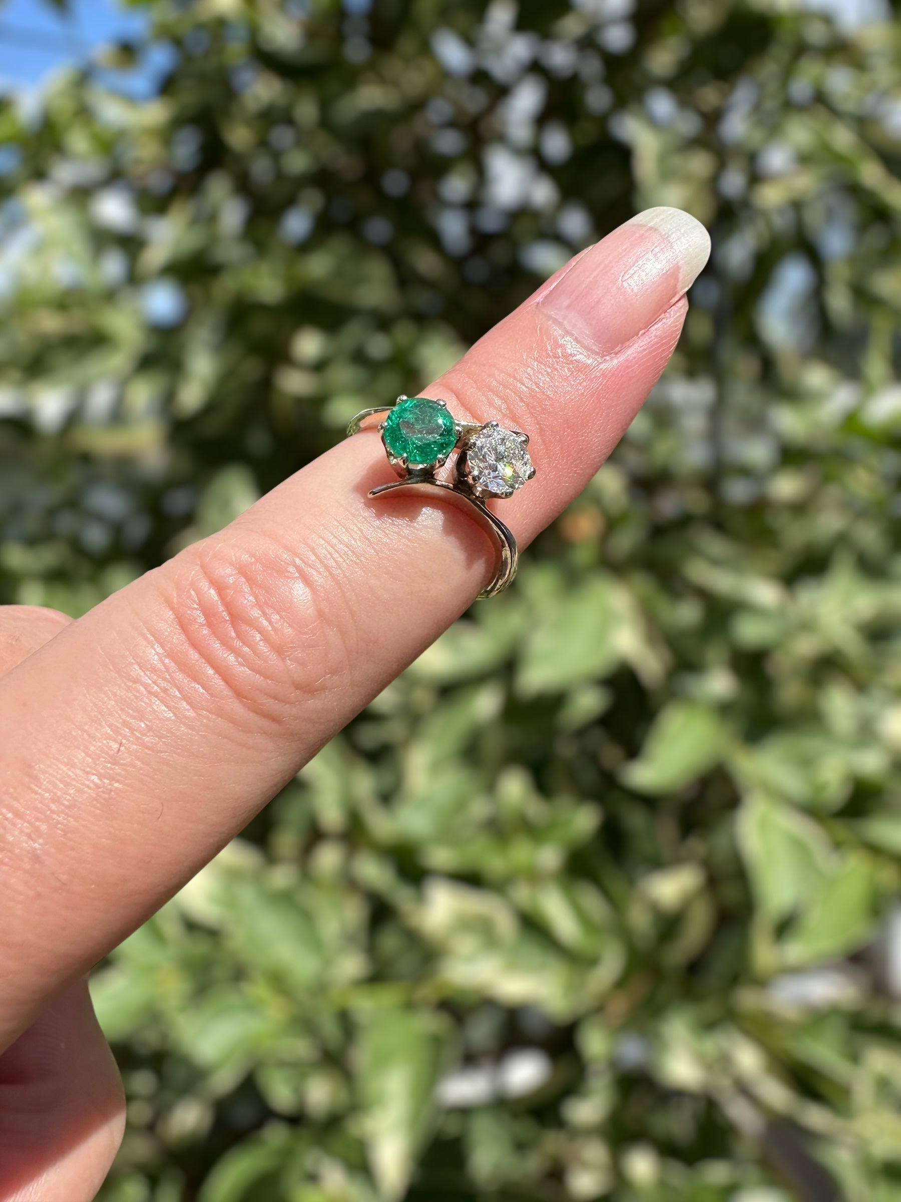14k Emerald Diamond Toi Et Moi Ring