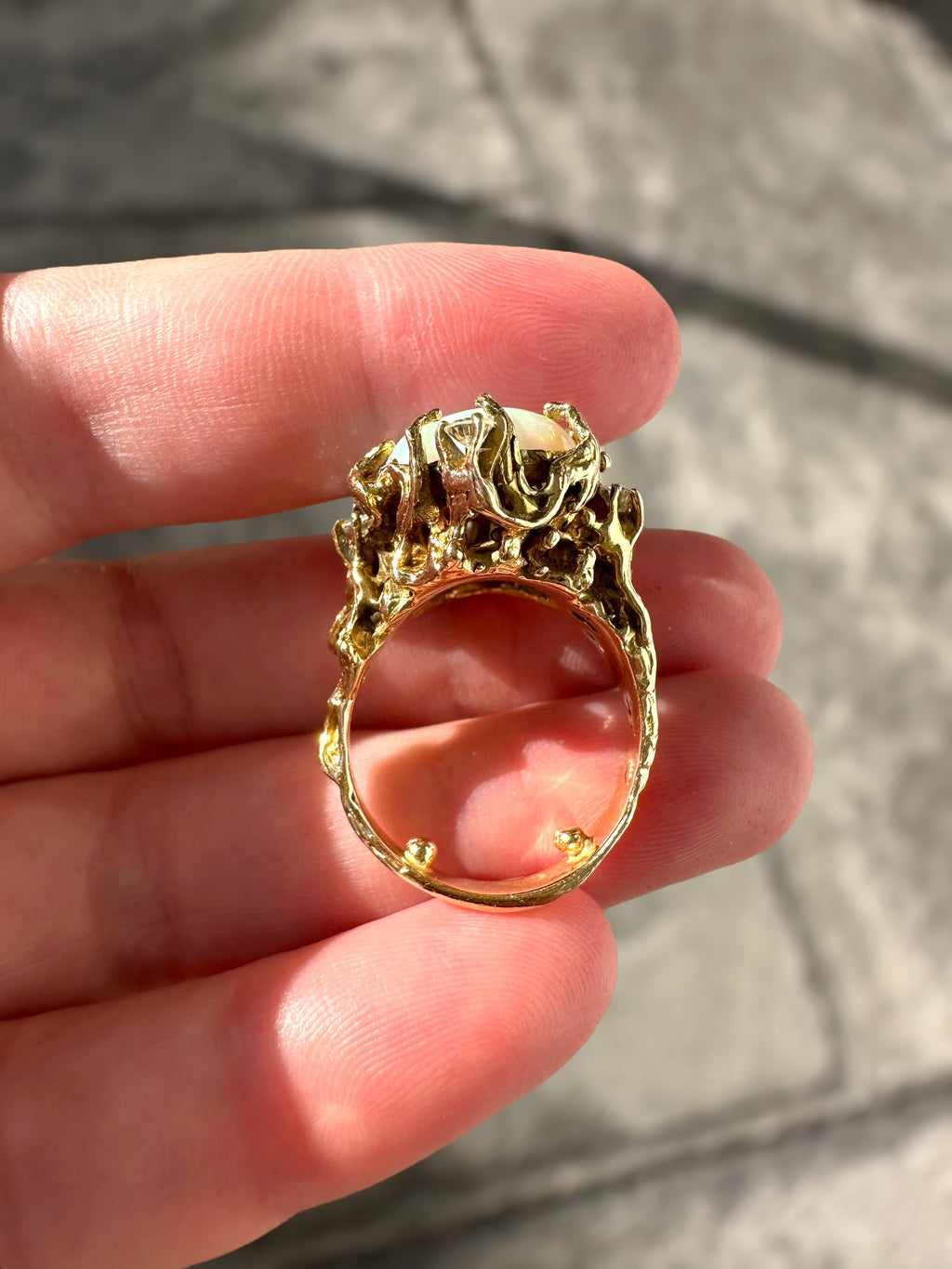 14k Opal Diamond Brutalist Ring