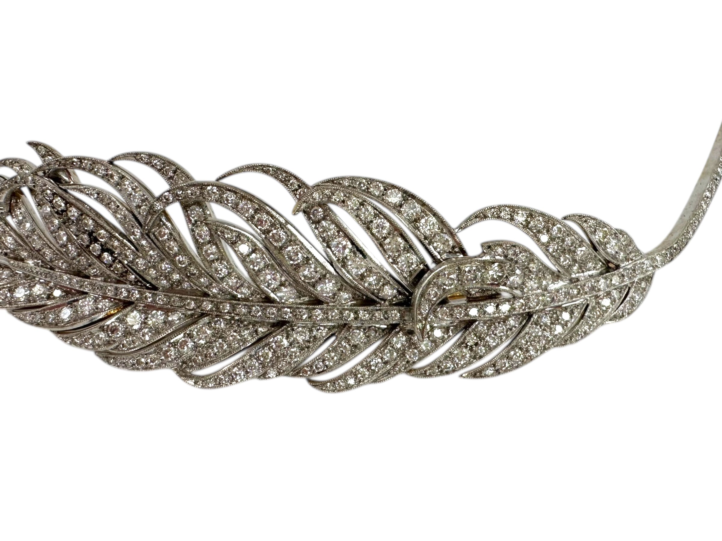 Platinum/ 18k Diamond Feather Brooch