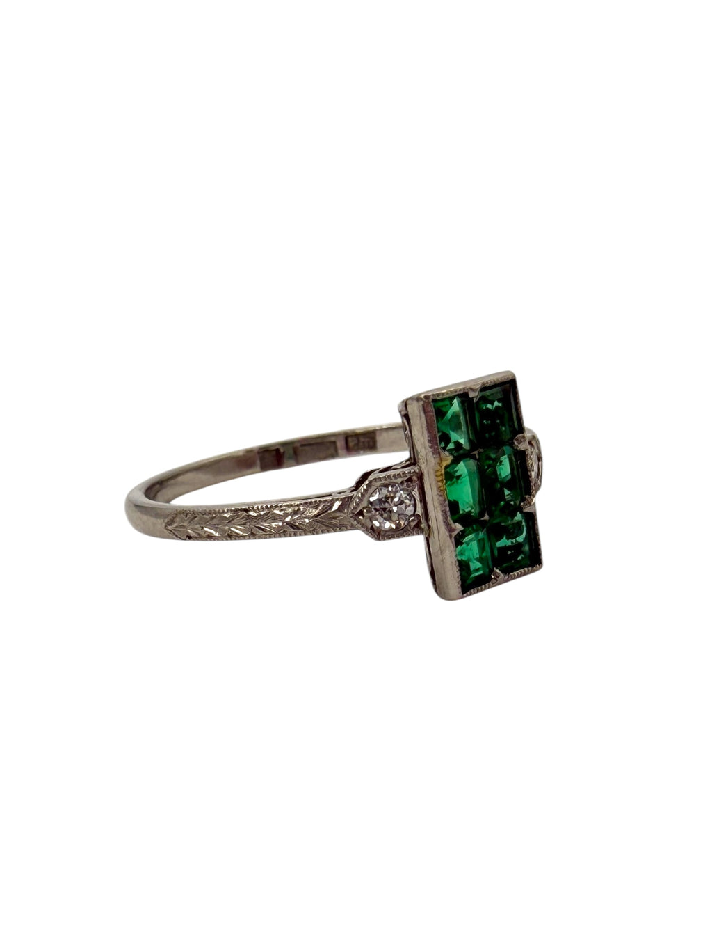 Platinum Art Deco Emerald Diamond Ring