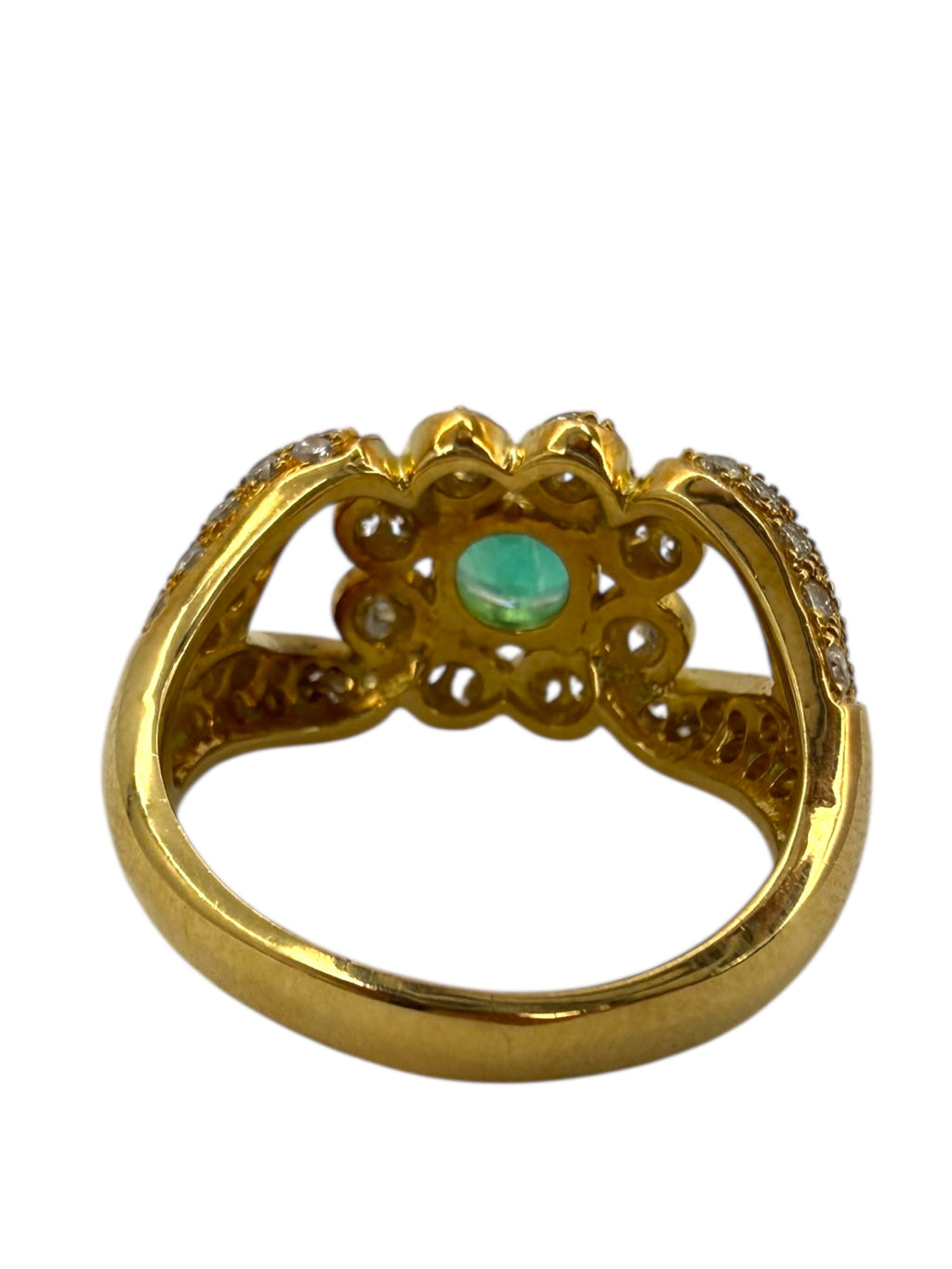 18k Emerald Diamond Flower Ring