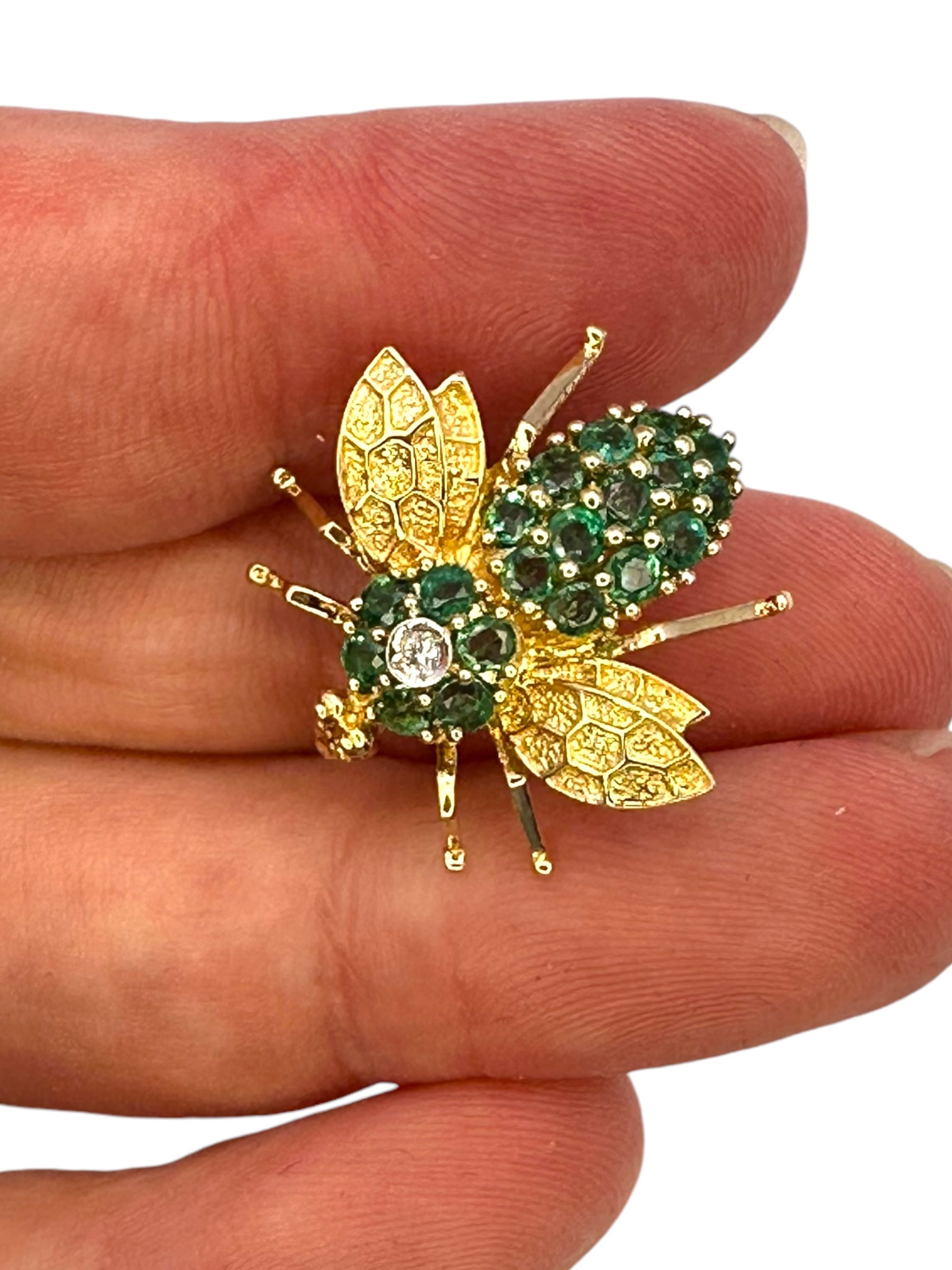 14k Emerald Diamond Bee Pin/ Pendant