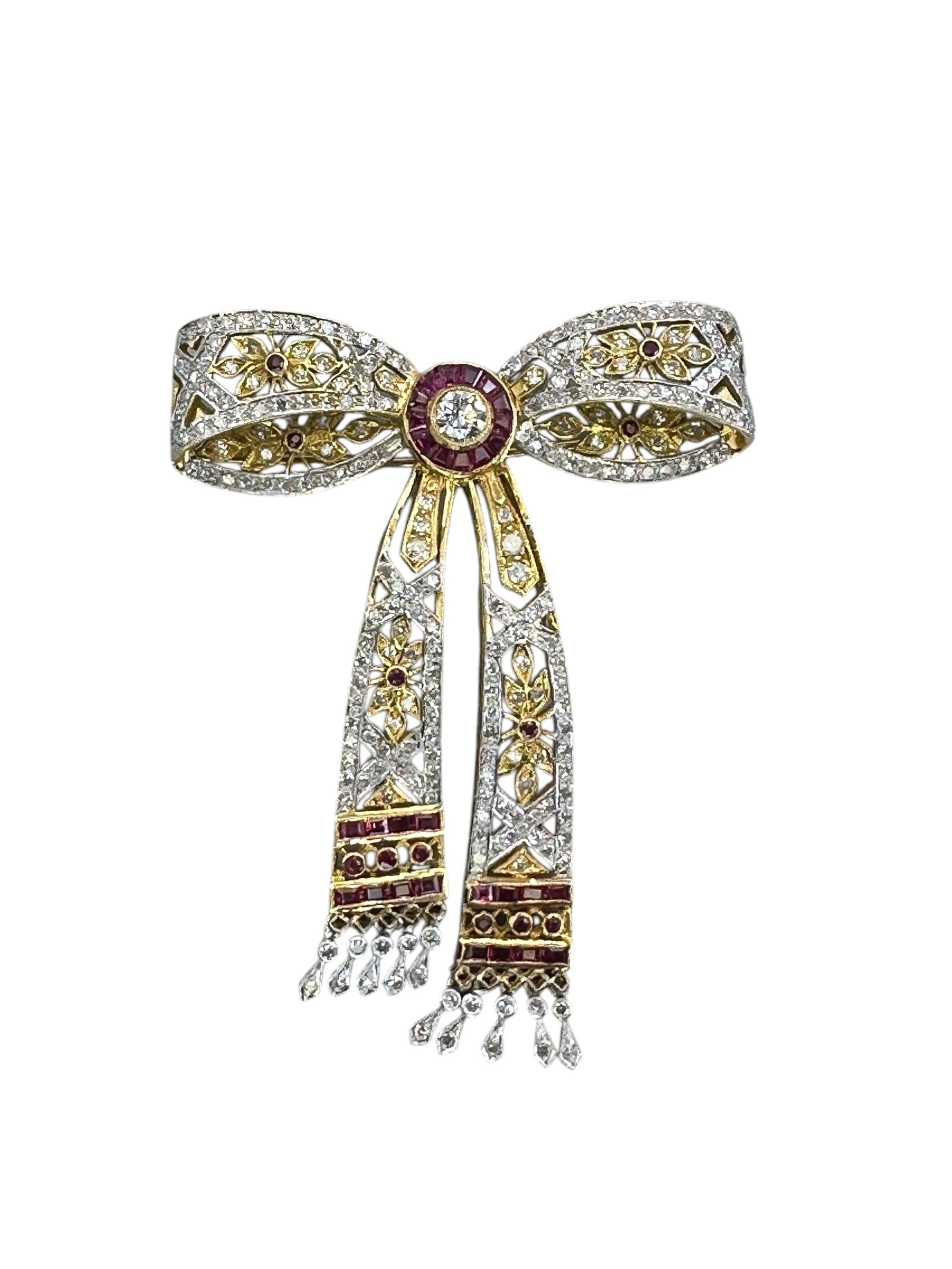 18k Ruby Diamond Bow Brooch