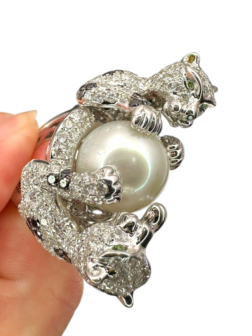 18k Diamond Pearl Panther Ring