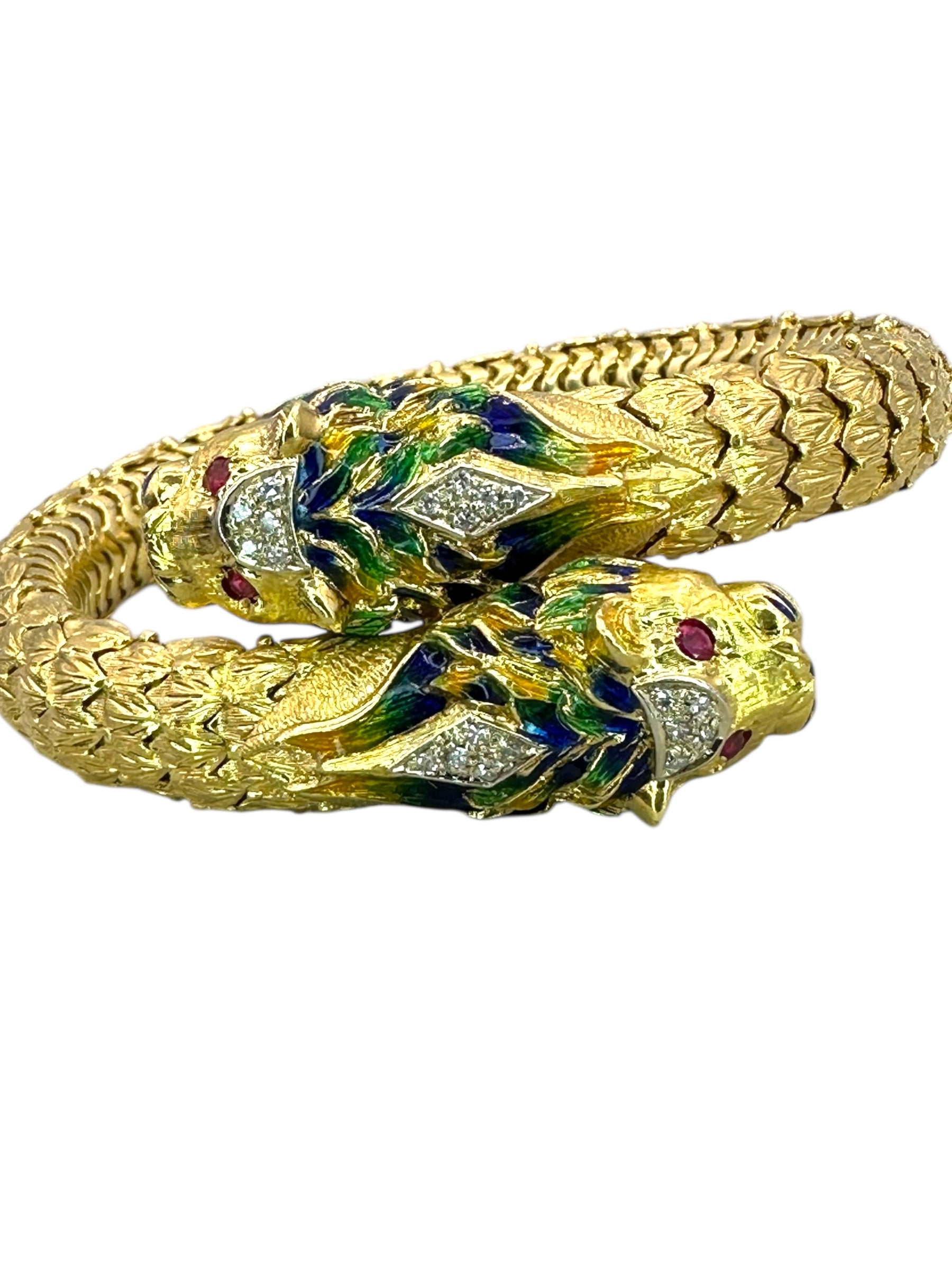 18k Lion Head Enamel Diamond Flex Bracelet