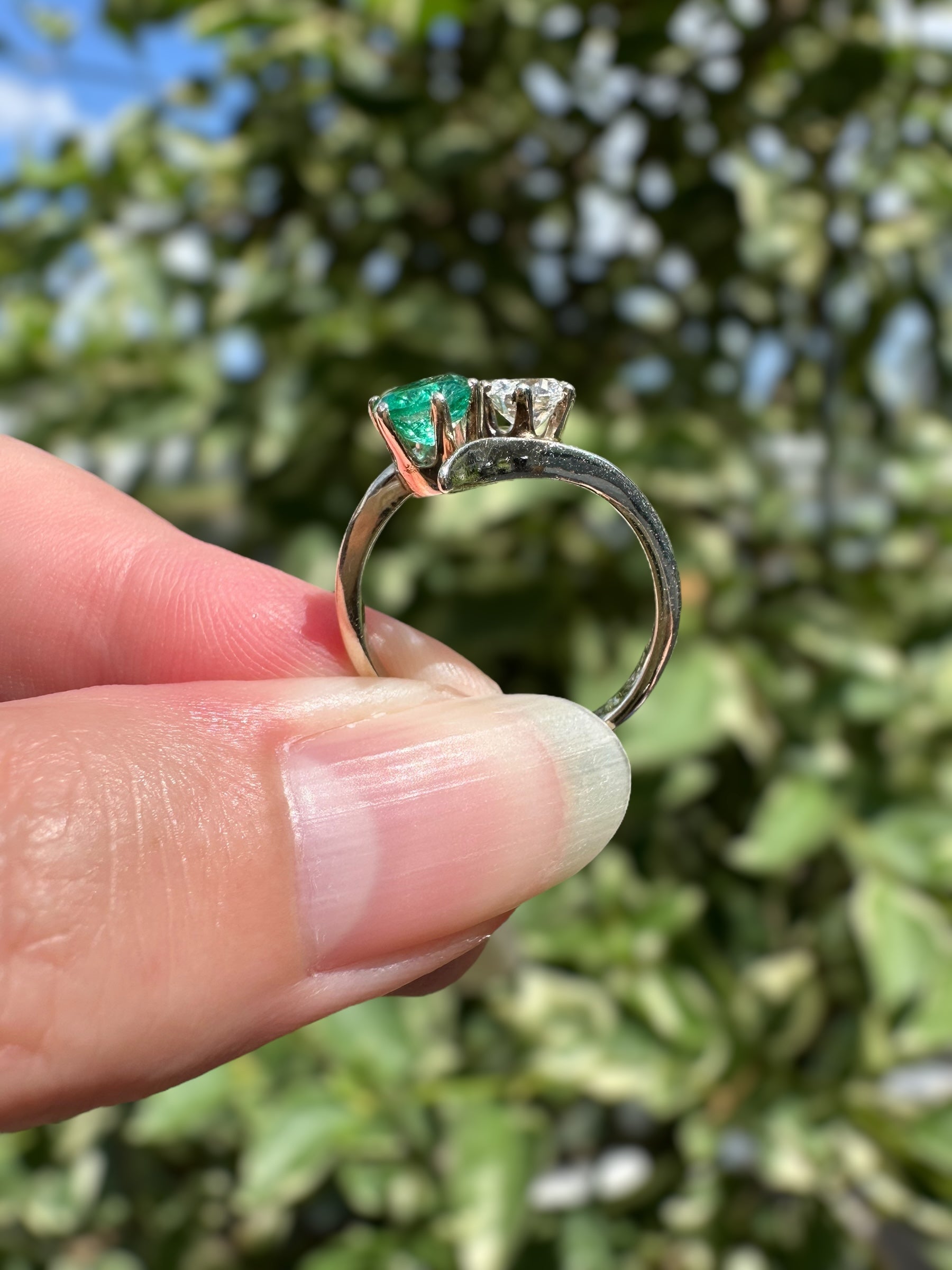 14k Emerald Diamond Toi Et Moi Ring