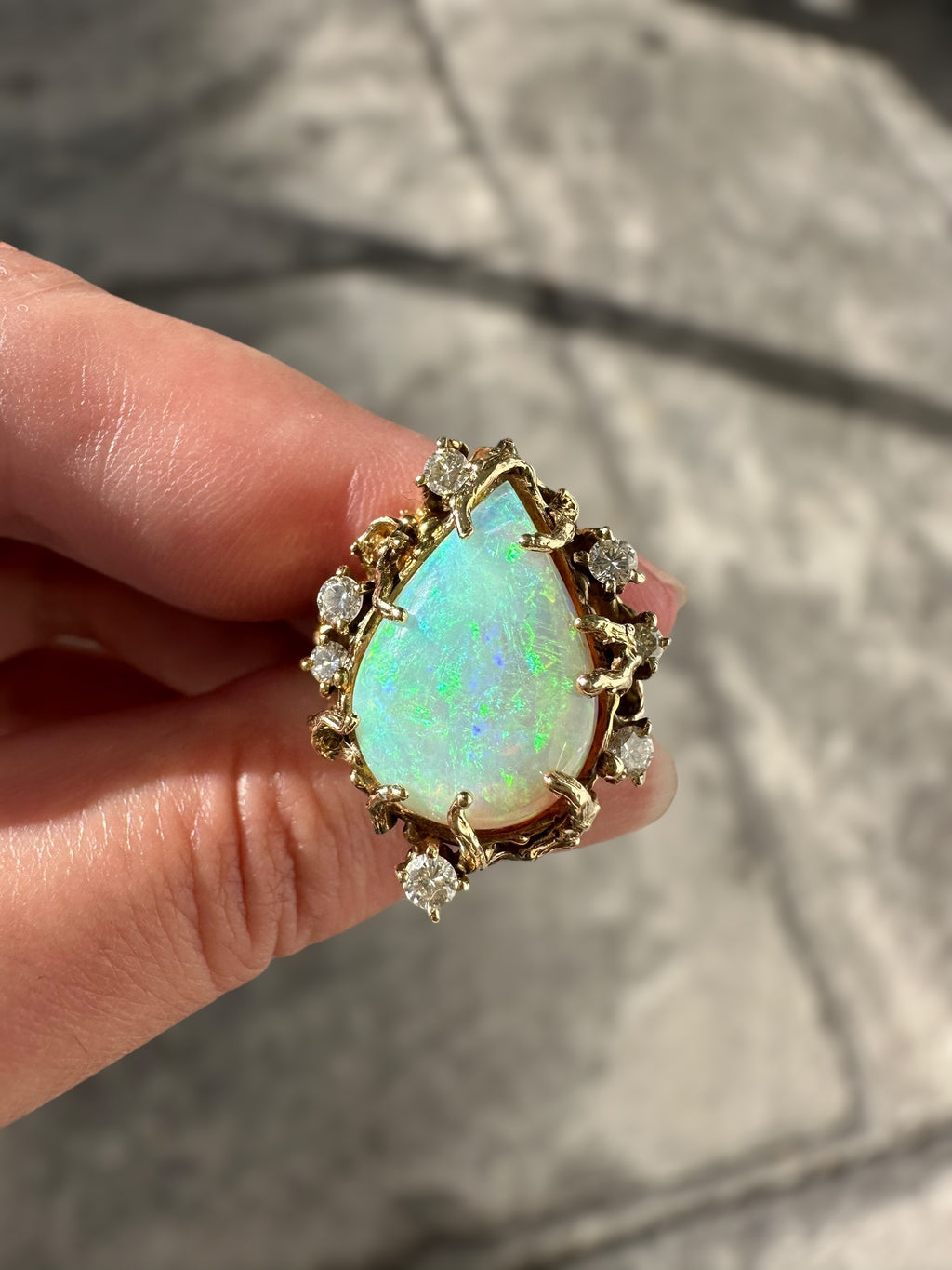 14k Opal Diamond Brutalist Ring