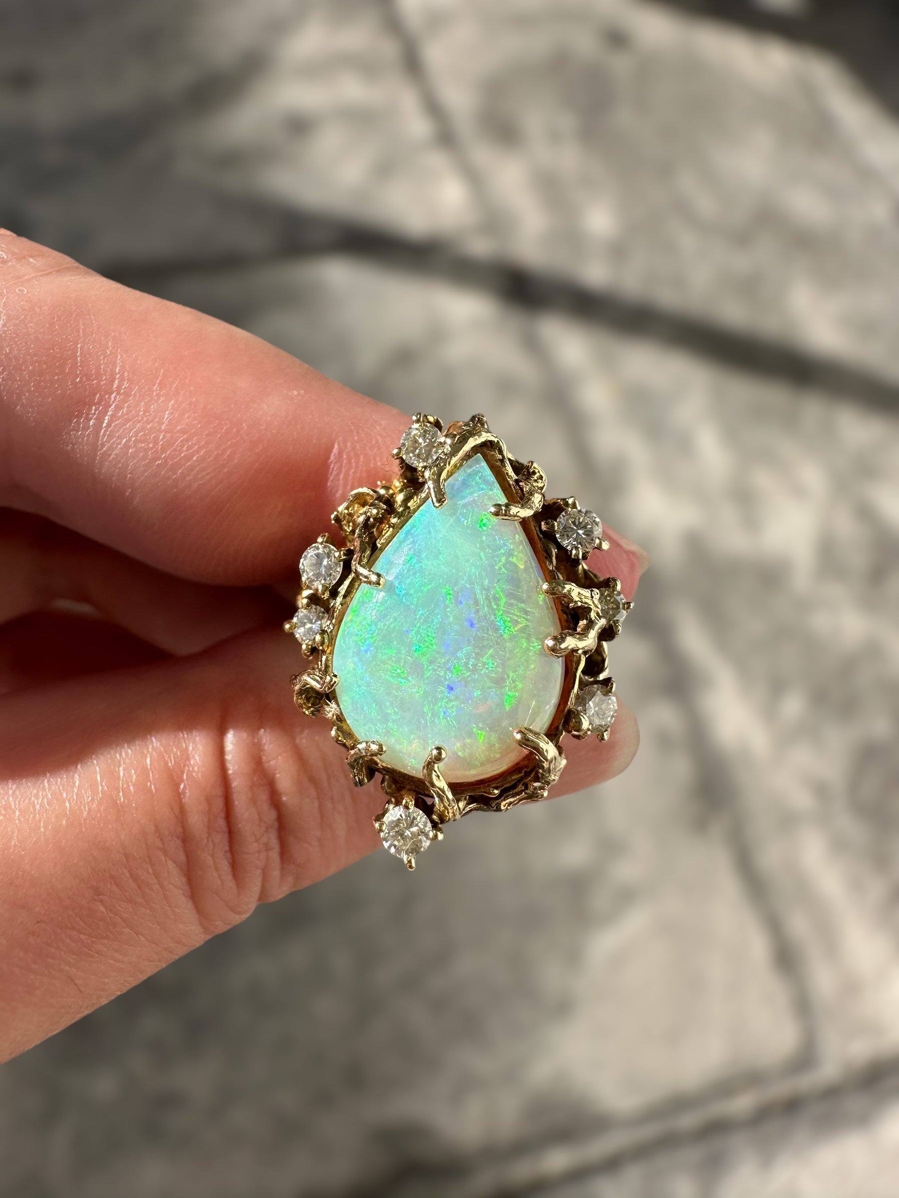 14k Opal Diamond Brutalist Ring