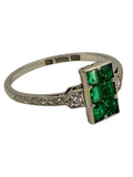 Platinum Art Deco Emerald Diamond Ring